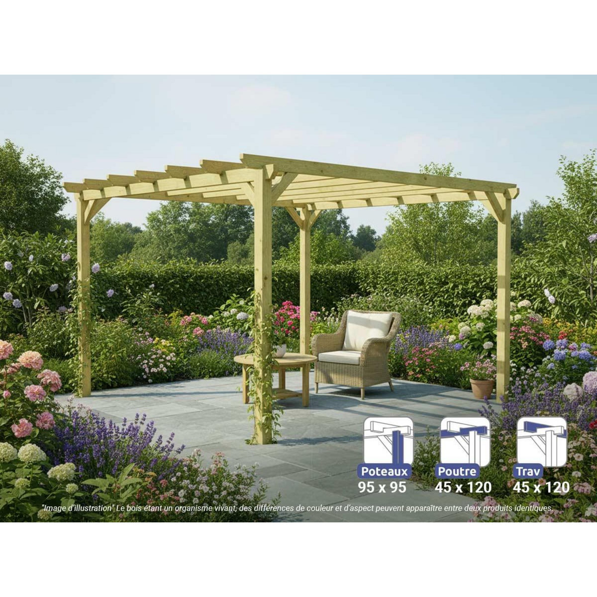 JARDIDECO Pergola massive en bois Paris 420 x 420 cm - Maderland