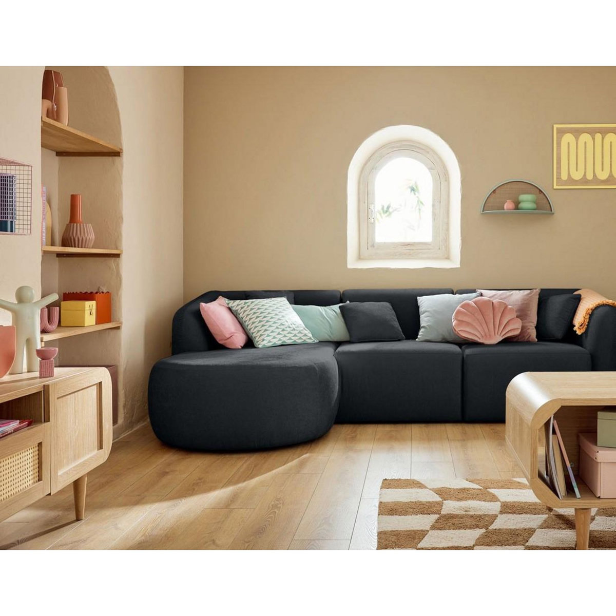 LISA DESIGN Ikare - module d'assise méridienne gauche - en tissu