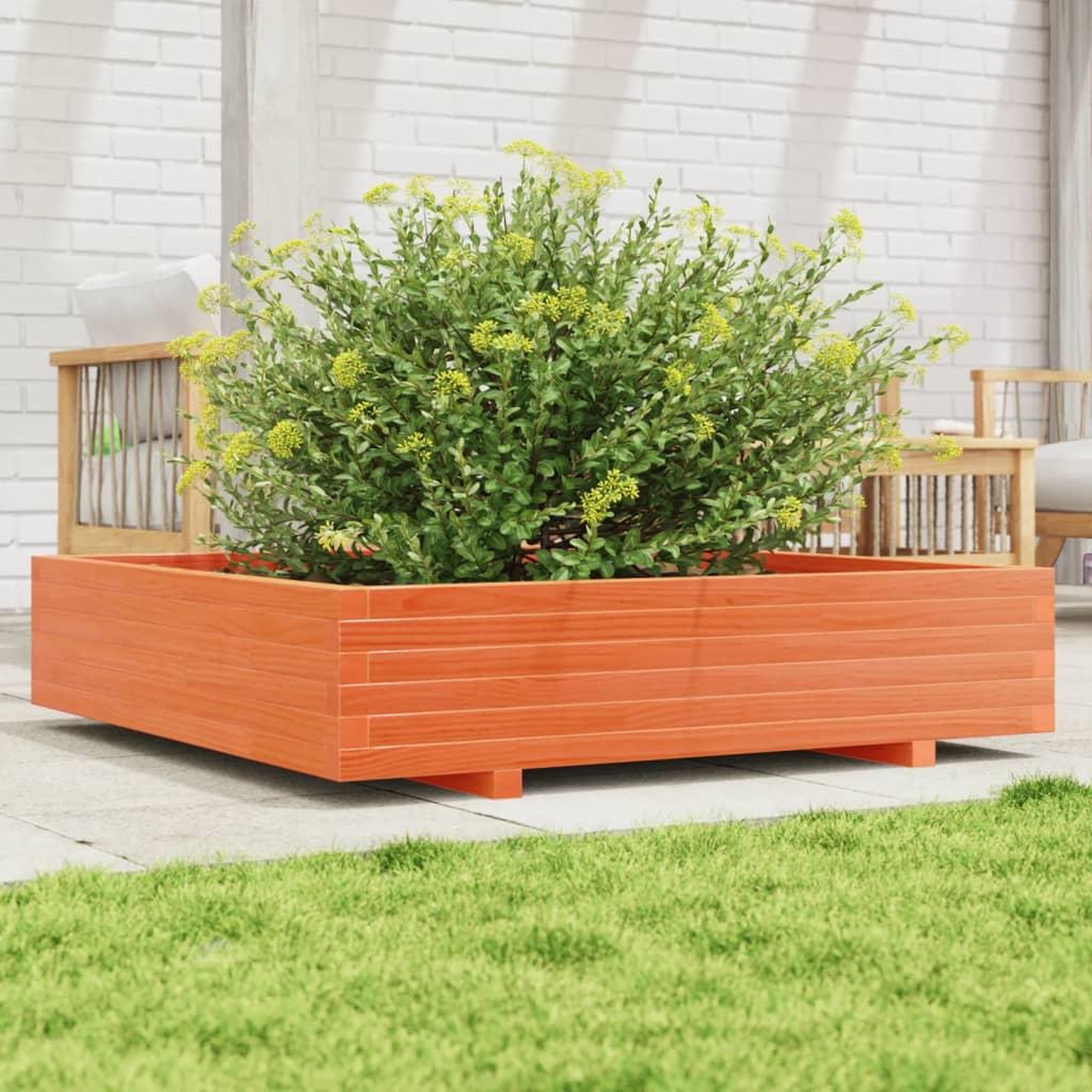 Voir la diapositive 3 : VIDAXL Jardiniere cire marron 110x110x26,5 cm bois de pin massif
