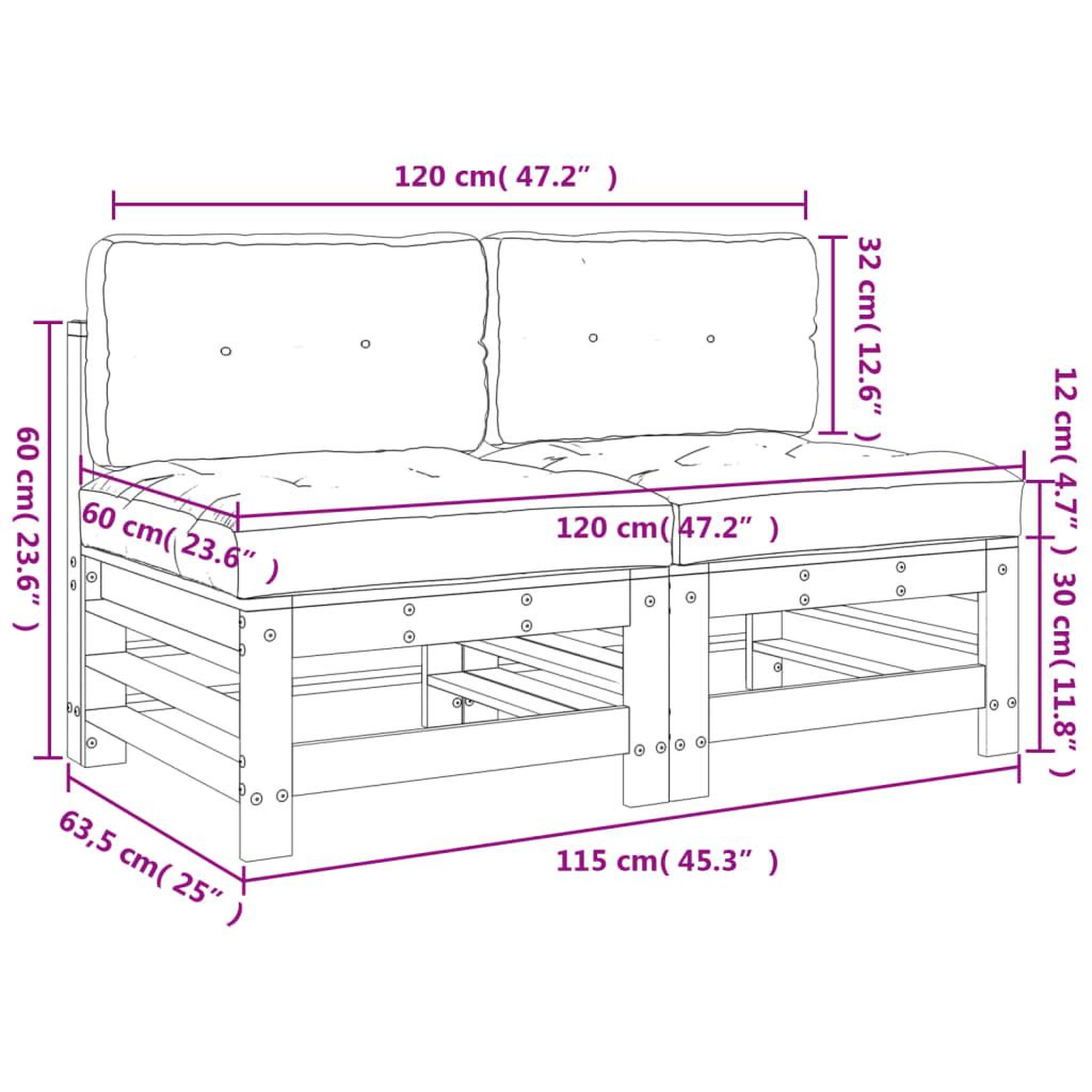 Voir la diapositive 6 : VIDAXL Canapes centraux avec coussins 2 pcs bois de pin massif