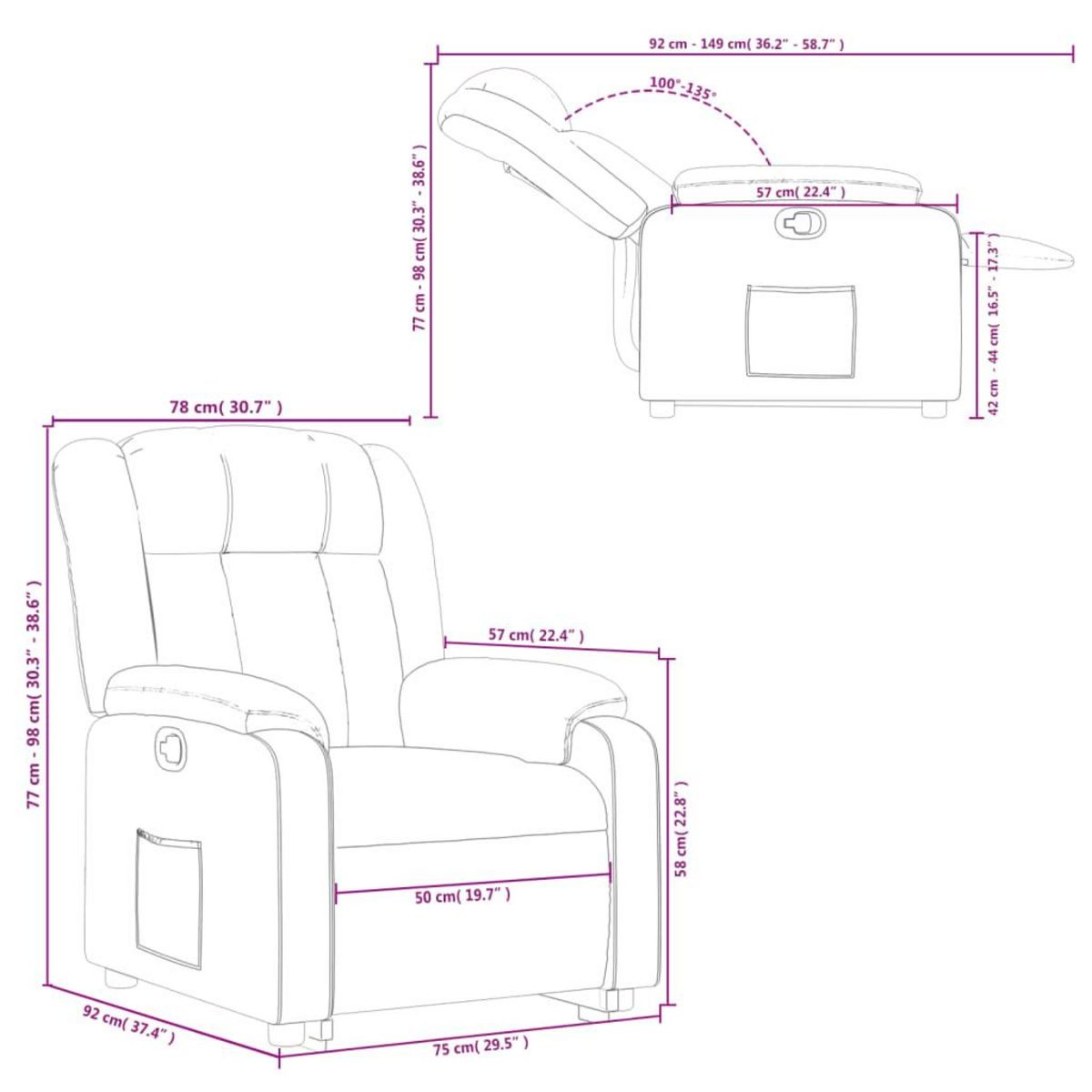 VIDAXL Fauteuil inclinable Creme Similicuir