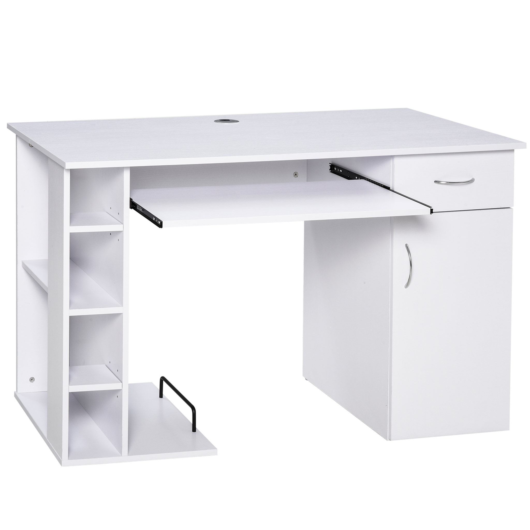 Voir la diapositive 1 : HOMCOM Bureau informatique multimédia multi-rangements avec étagère tiroir tablette clavier MDF 120 x 60 x 74 cm blanc