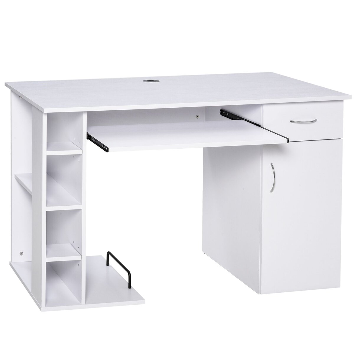 HOMCOM Bureau informatique multimédia multi-rangements avec étagère tiroir tablette clavier MDF 120 x 60 x 74 cm blanc