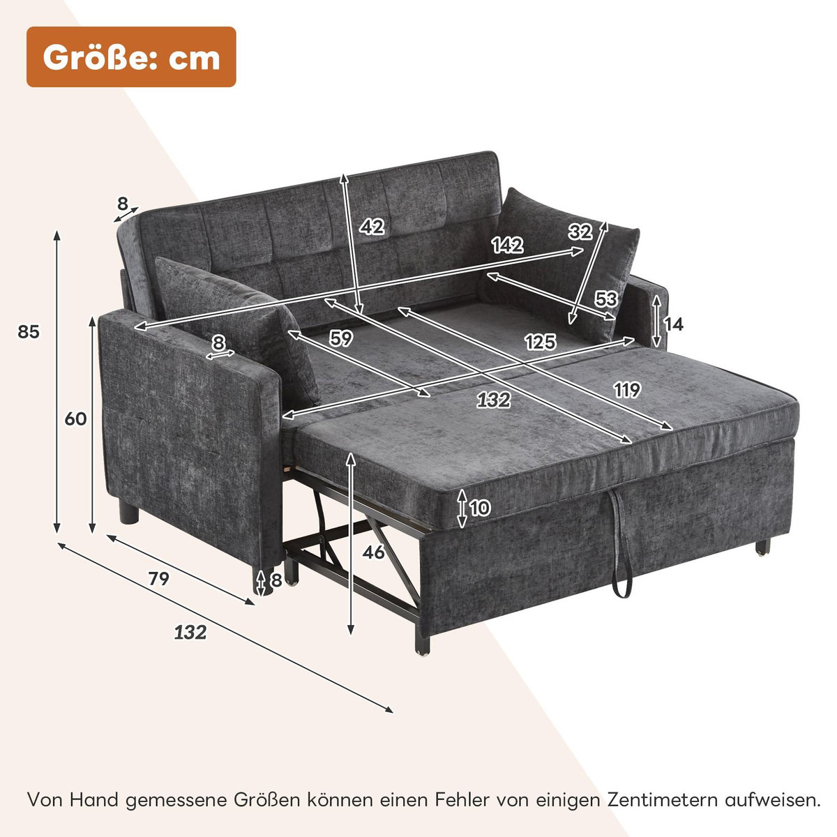 MERAX Canapé droit convertible 2 places tissu