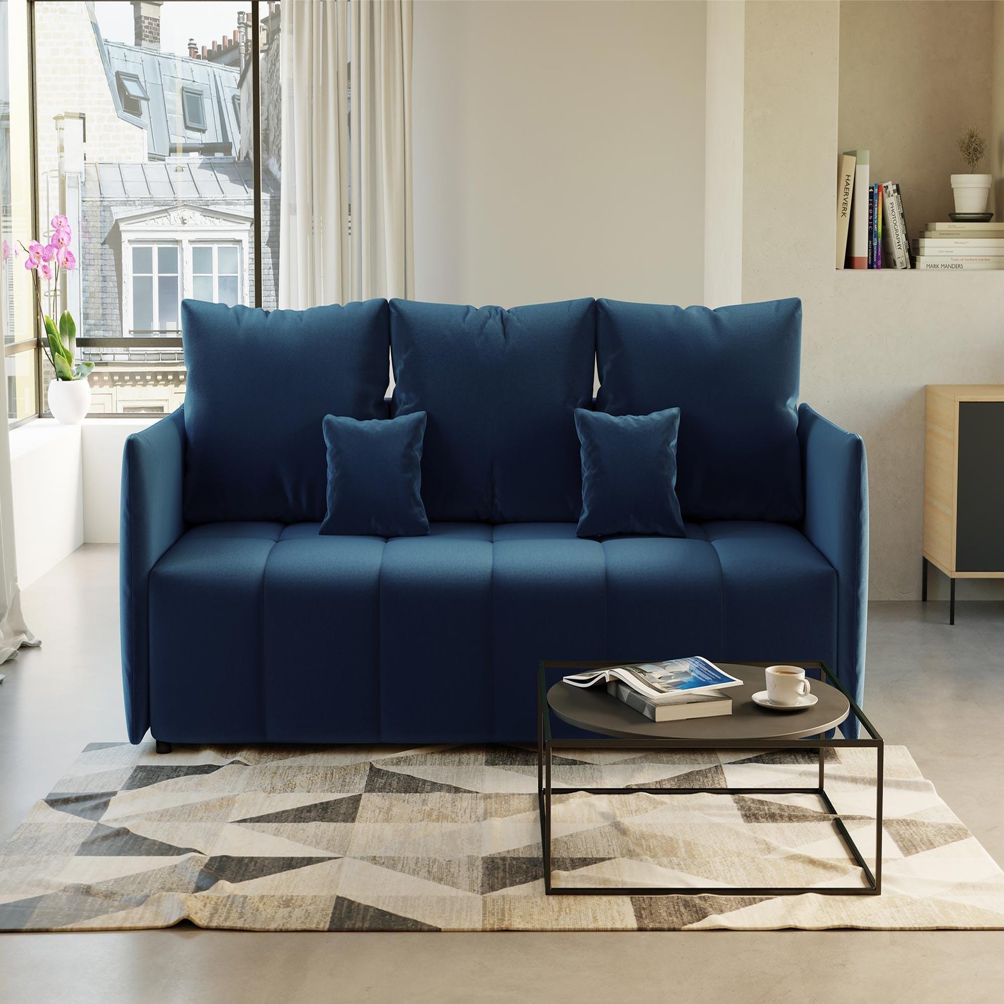 Voir la diapositive 1 : BEST MOBILIER Petra - canapé 3 places convertible avec coffre - en velours