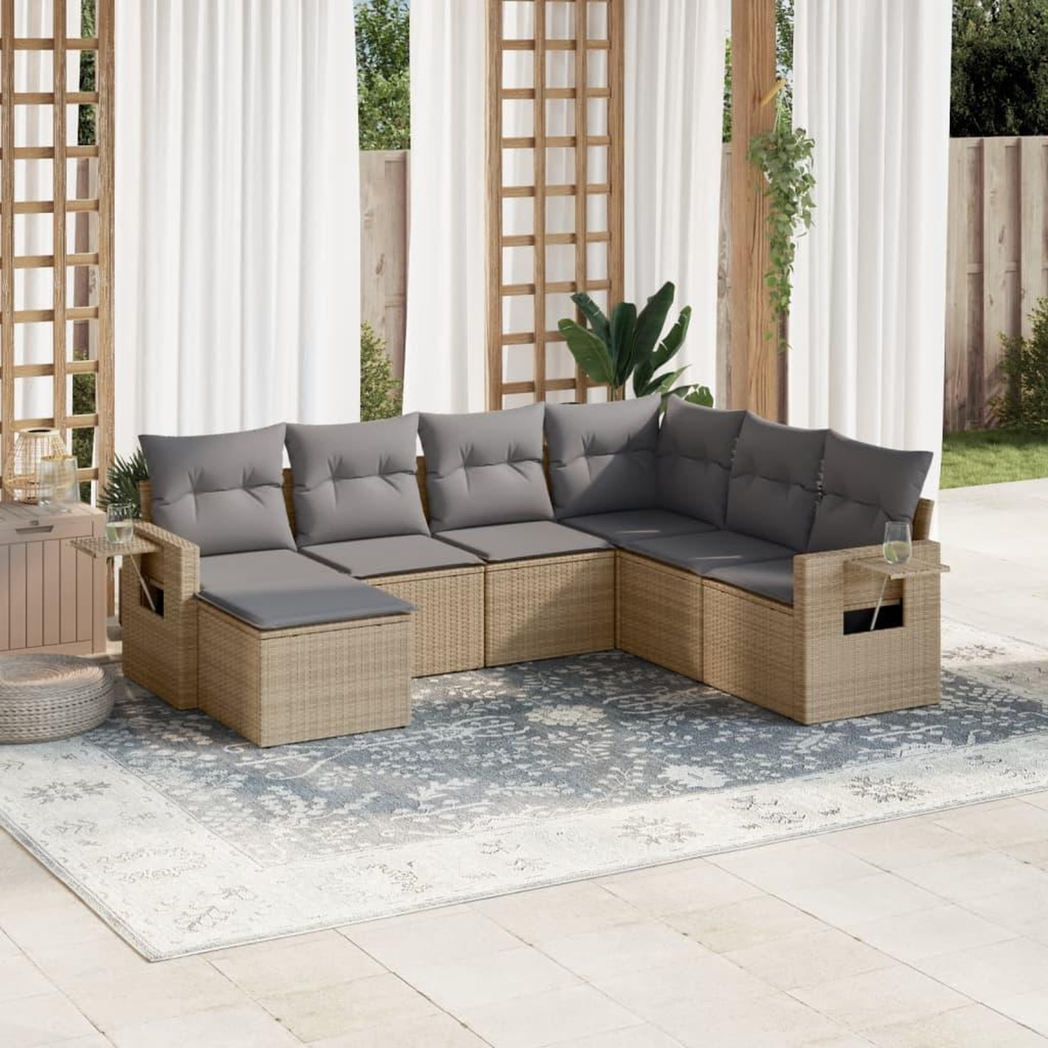 VIDAXL Salon de jardin avec coussins 7 pcs beige resine tressee