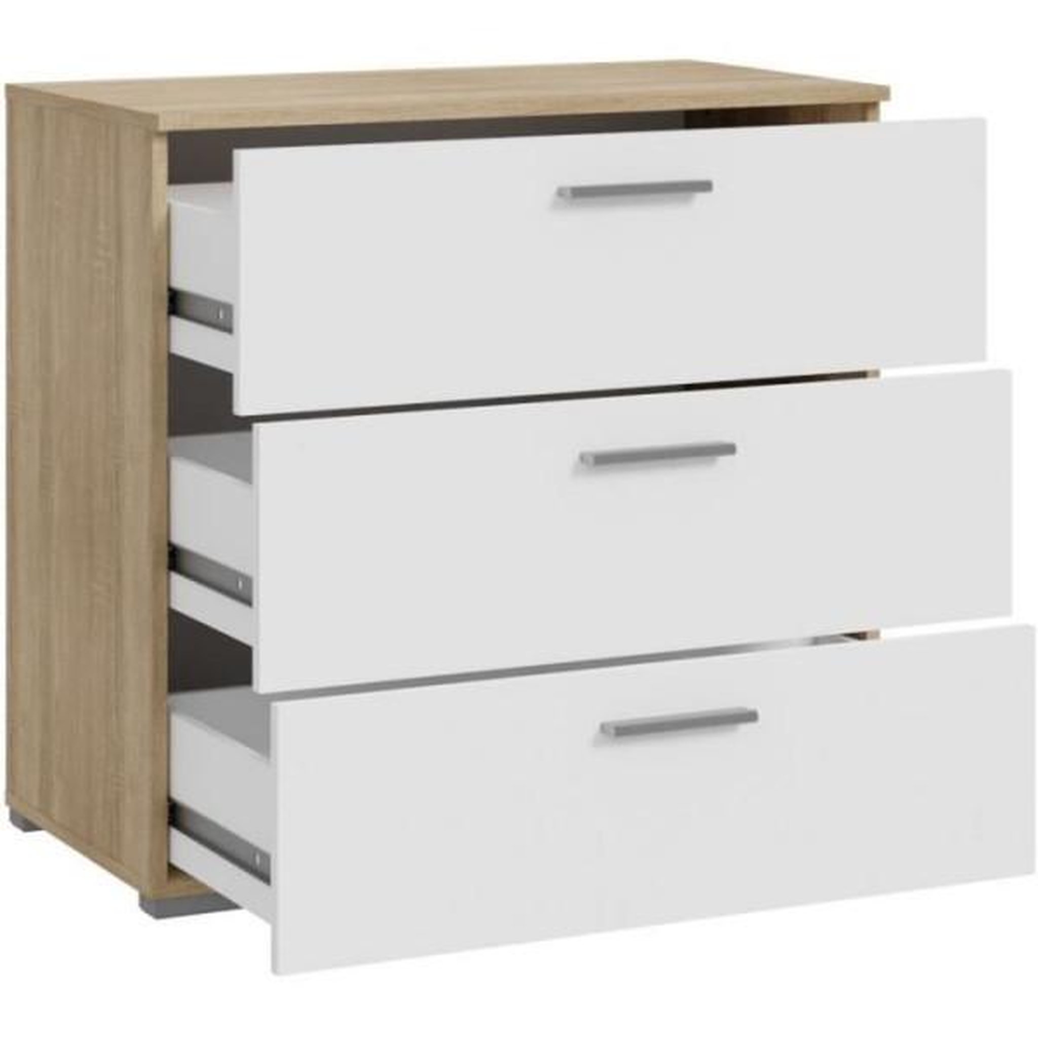 Voir la diapositive 5 : MARKET24 Commode BASJANA - 3 tiroirs - Décor chene sonoma et blanc mat - L80,2 x P41,3 x H75,8 cm