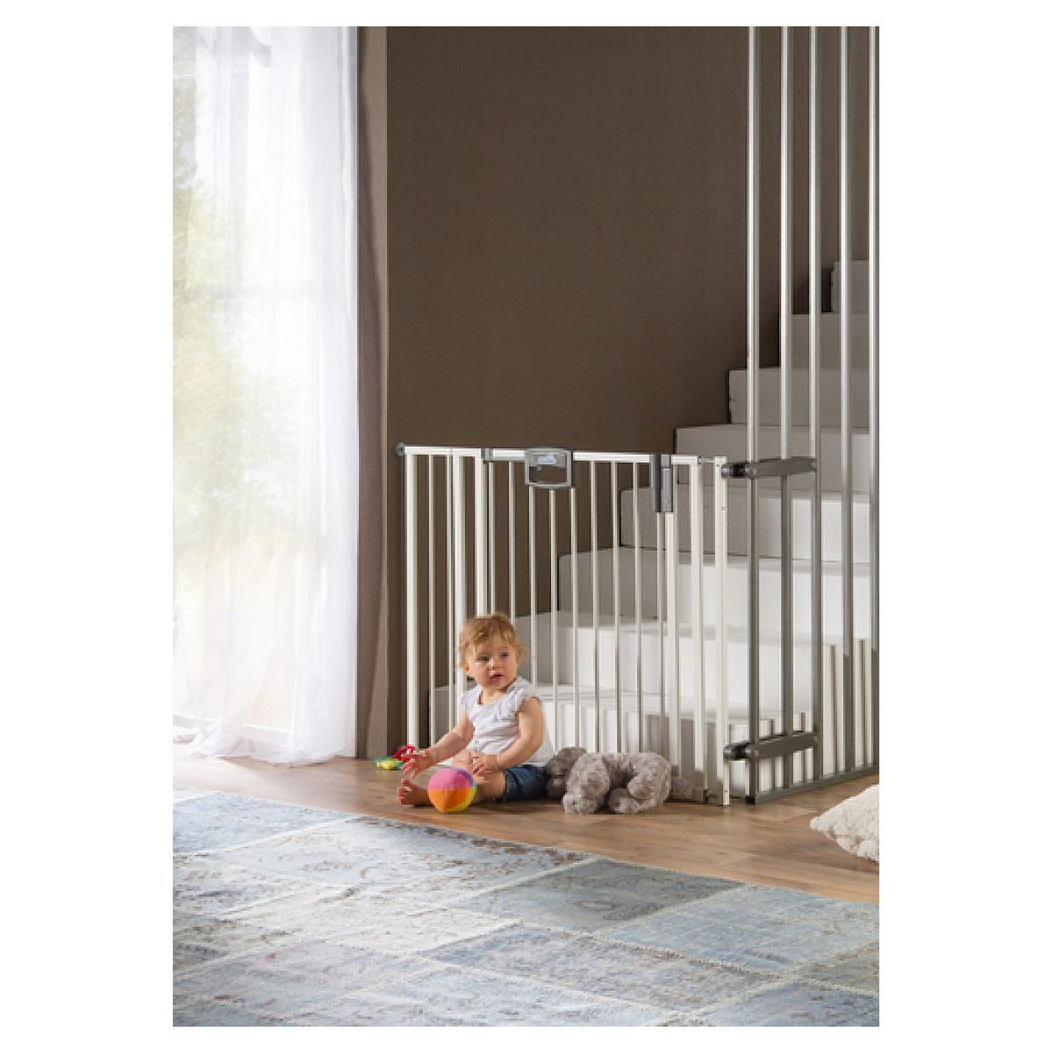 Voir la diapositive 4 : GEUTHER Barrière de porte à pression Easylock Plus métal  80,5 cm - 88,5 cm Blanc/Gris