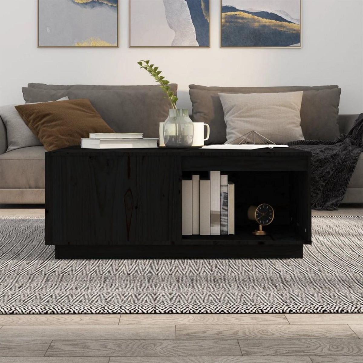 VIDAXL Table basse Noir 100x101x40,5 cm Bois massif de pin