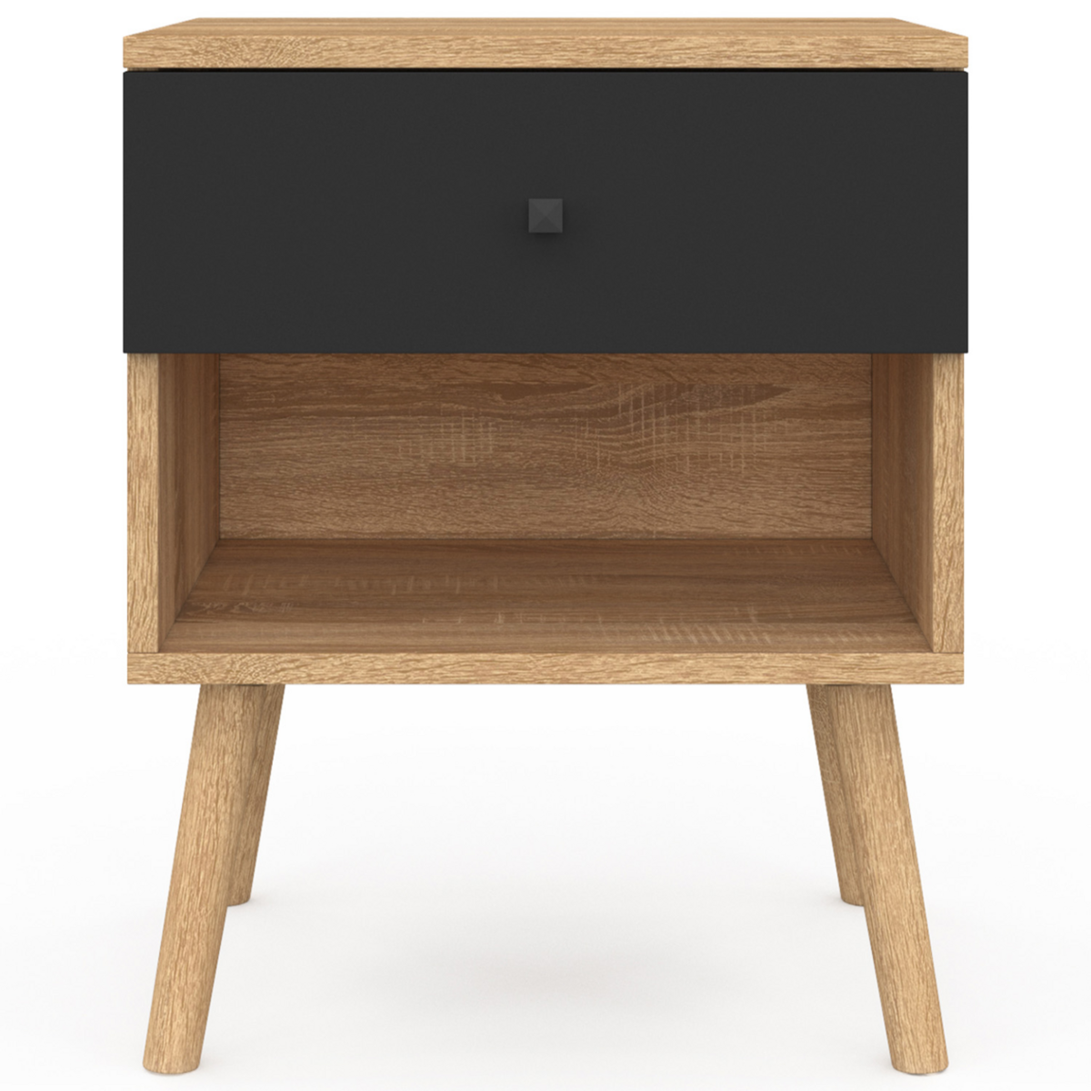 ID MARKET Lot de 2 tables de chevet EMMIE scandinaves 1 tiroir avec niche hêtre et noir