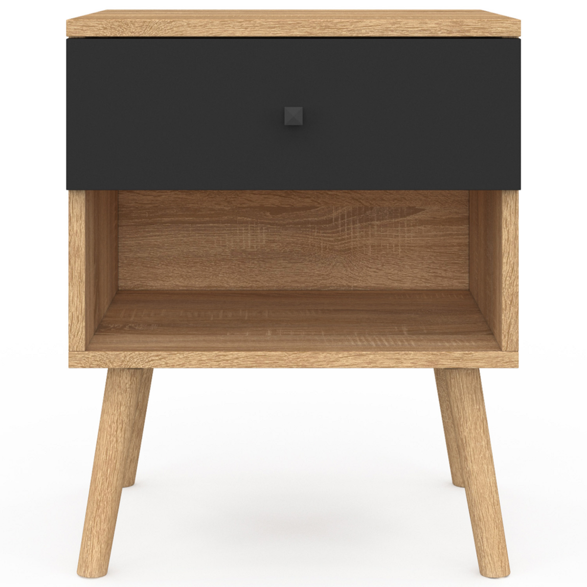 ID MARKET Lot de 2 tables de chevet EMMIE scandinaves 1 tiroir avec niche hêtre et noir