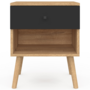 Voir la diapositive 3 : ID MARKET Lot de 2 tables de chevet EMMIE scandinaves 1 tiroir avec niche hêtre et noir