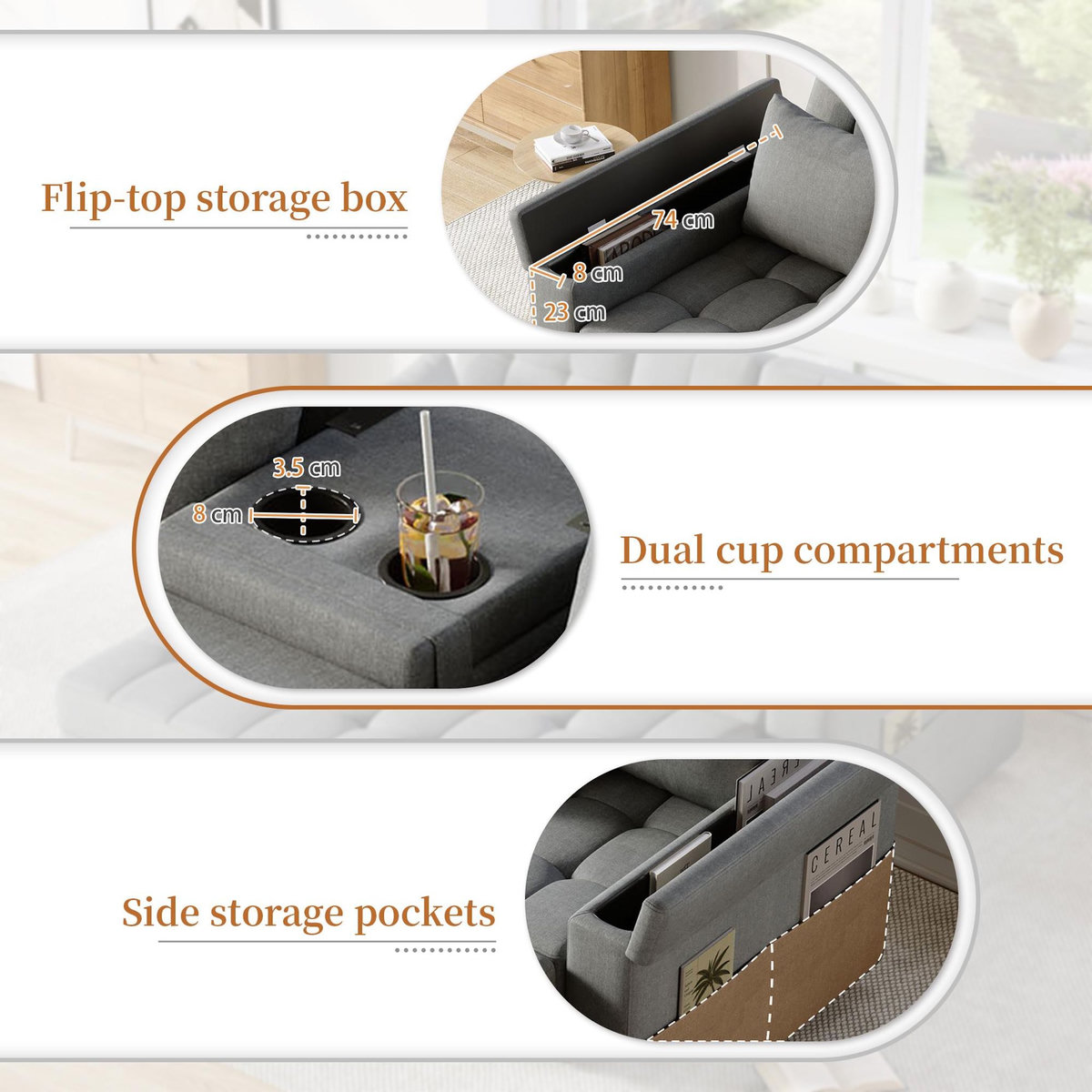 MERAX Canapé droit convertible 2 places coton et lin