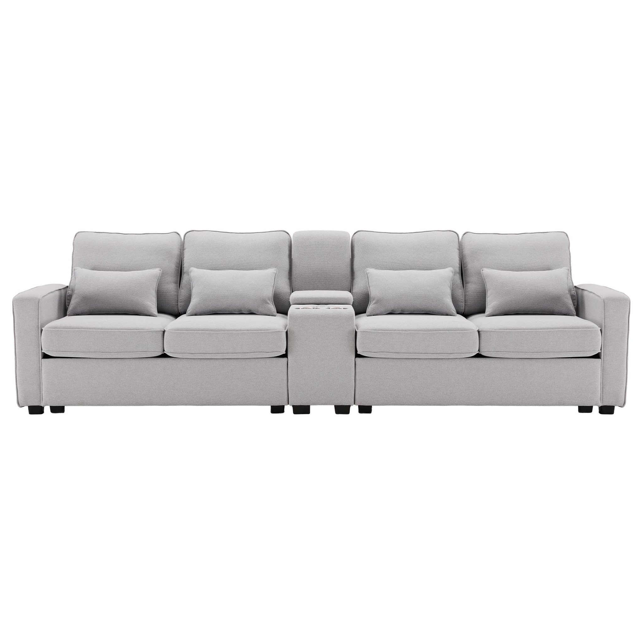 Voir la diapositive 1 : MERAX Canapé 4 Places Fixe Lin Avec 2 Porte-gobelets, 2 Ports USB