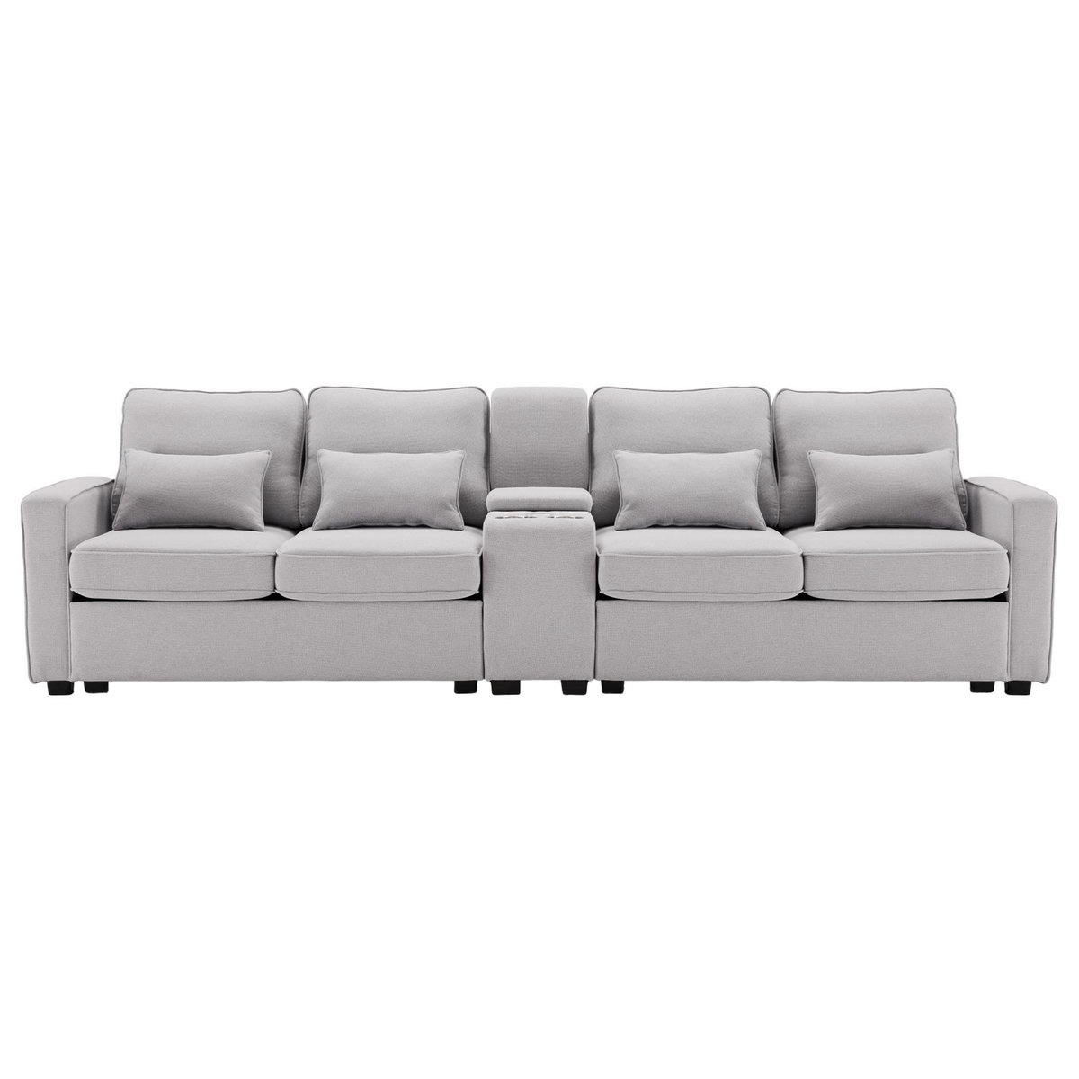 MERAX Canapé 4 Places Fixe Lin Avec 2 Porte-gobelets, 2 Ports USB