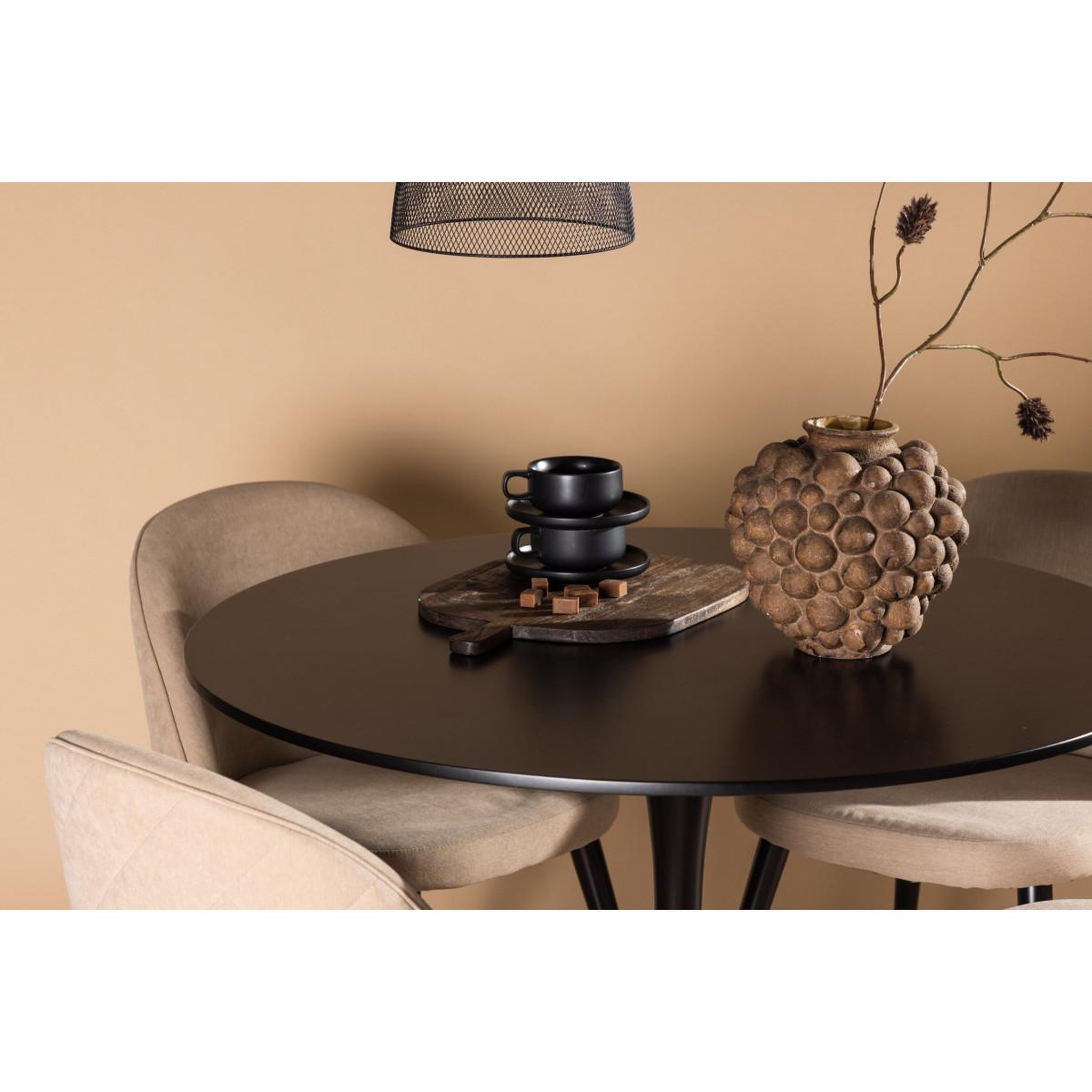 Voir la diapositive 6 : Paris Prix Ensemble table à manger & 4 chaises  glade & stitches  100cm noir & beige