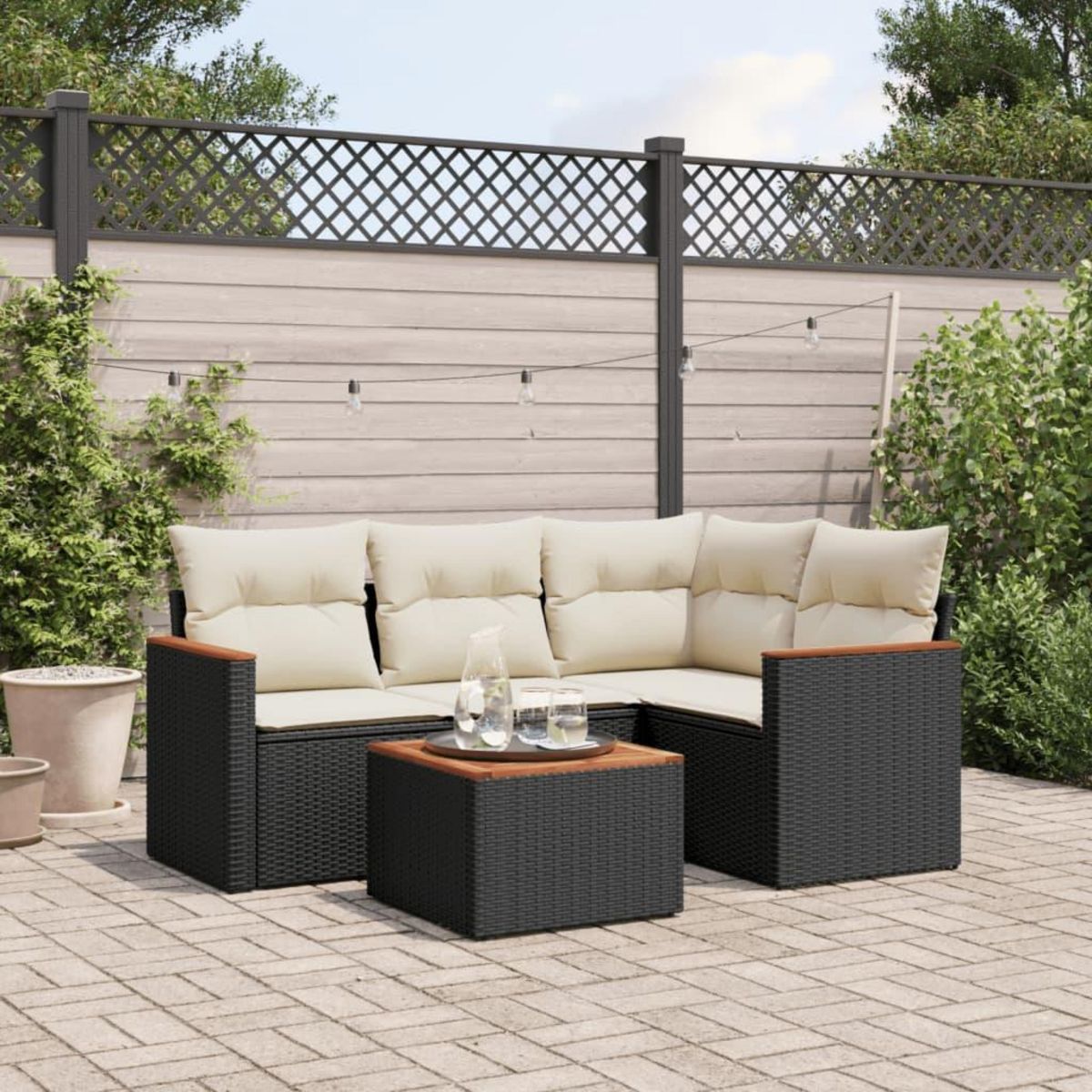 VIDAXL Salon de jardin 5 pcs avec coussins noir resine tressee