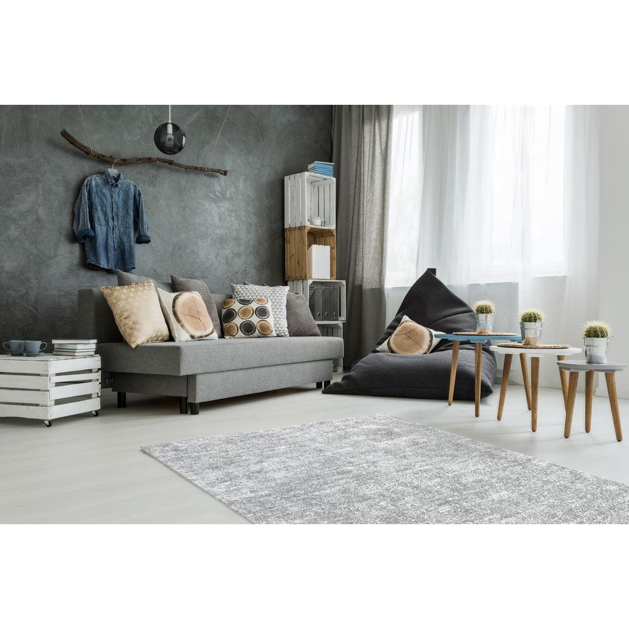Voir la diapositive 2 : Paris Prix Tapis Vintage Tissé à la Main  Etna  Gris & Argent