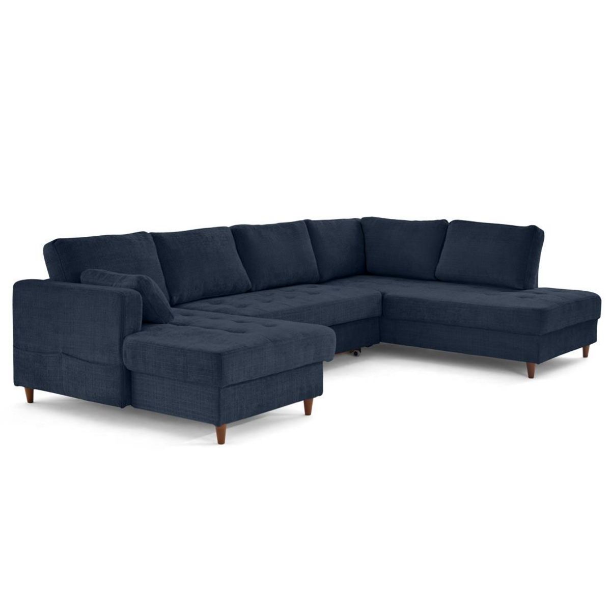 LISA DESIGN Anna - canapé panoramique d'angle droit 7 places convertible avec coffre en velours texturé