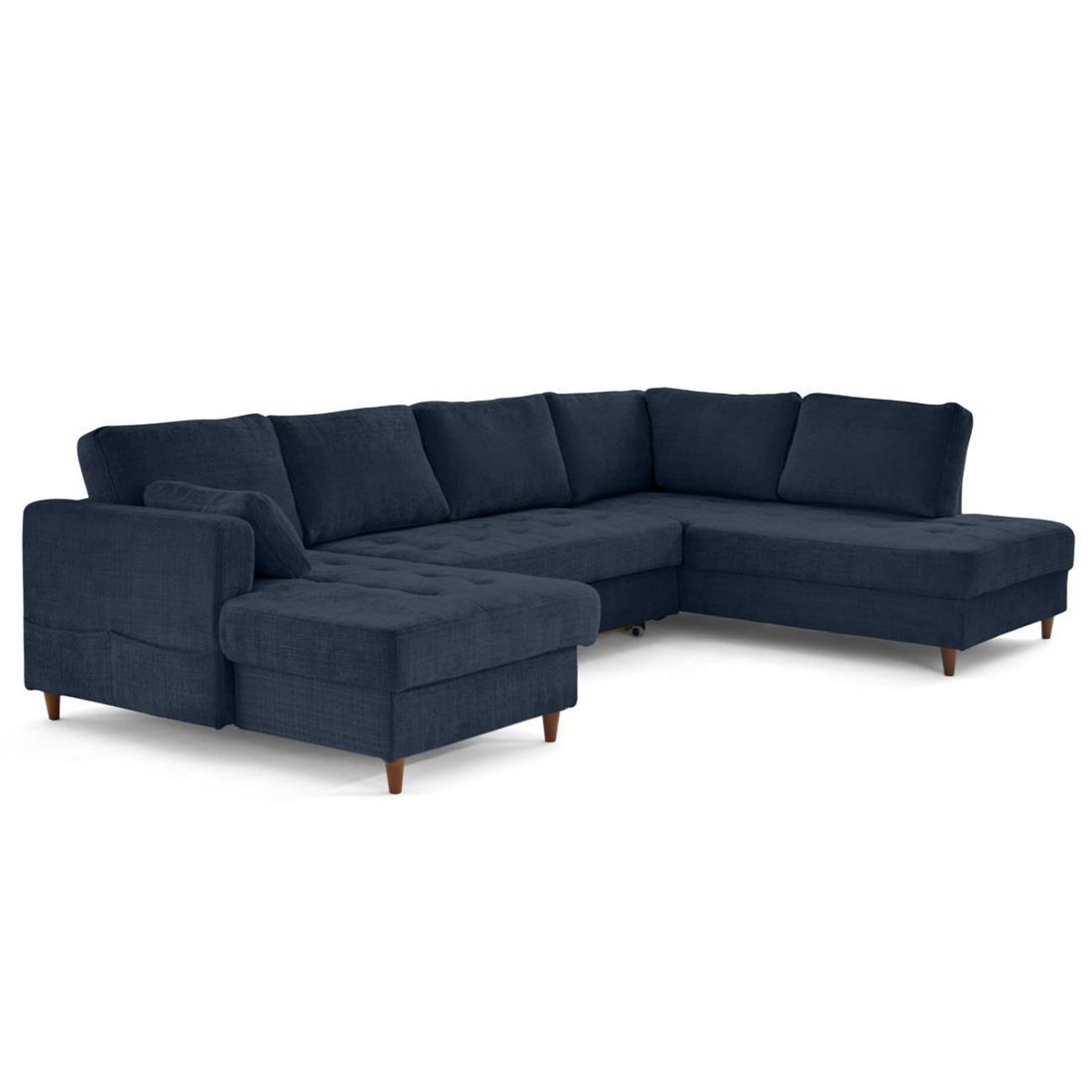 LISA DESIGN Anna - canapé panoramique d'angle droit 7 places convertible avec coffre en velours texturé