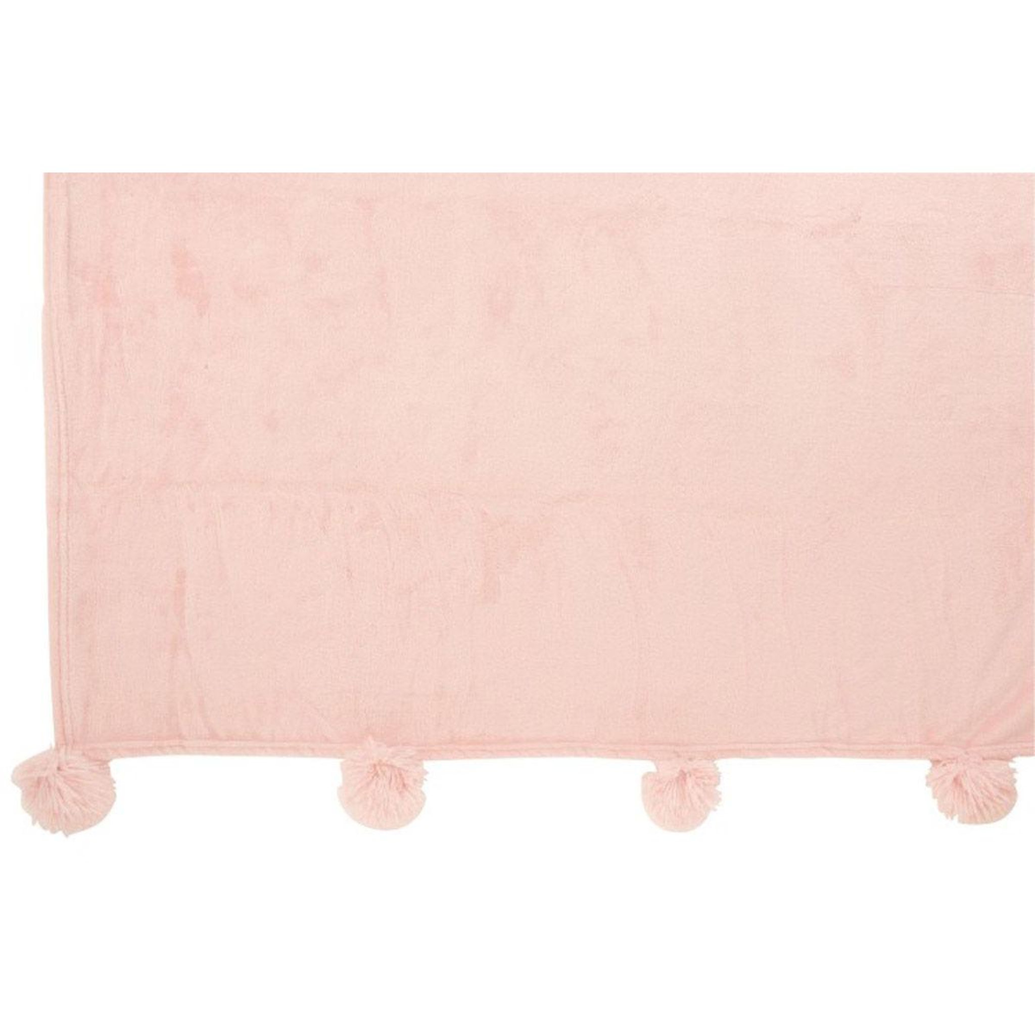 Voir la diapositive 2 : J-LINE Plaid déco à pompons  polyes  130x170cm rose poudré