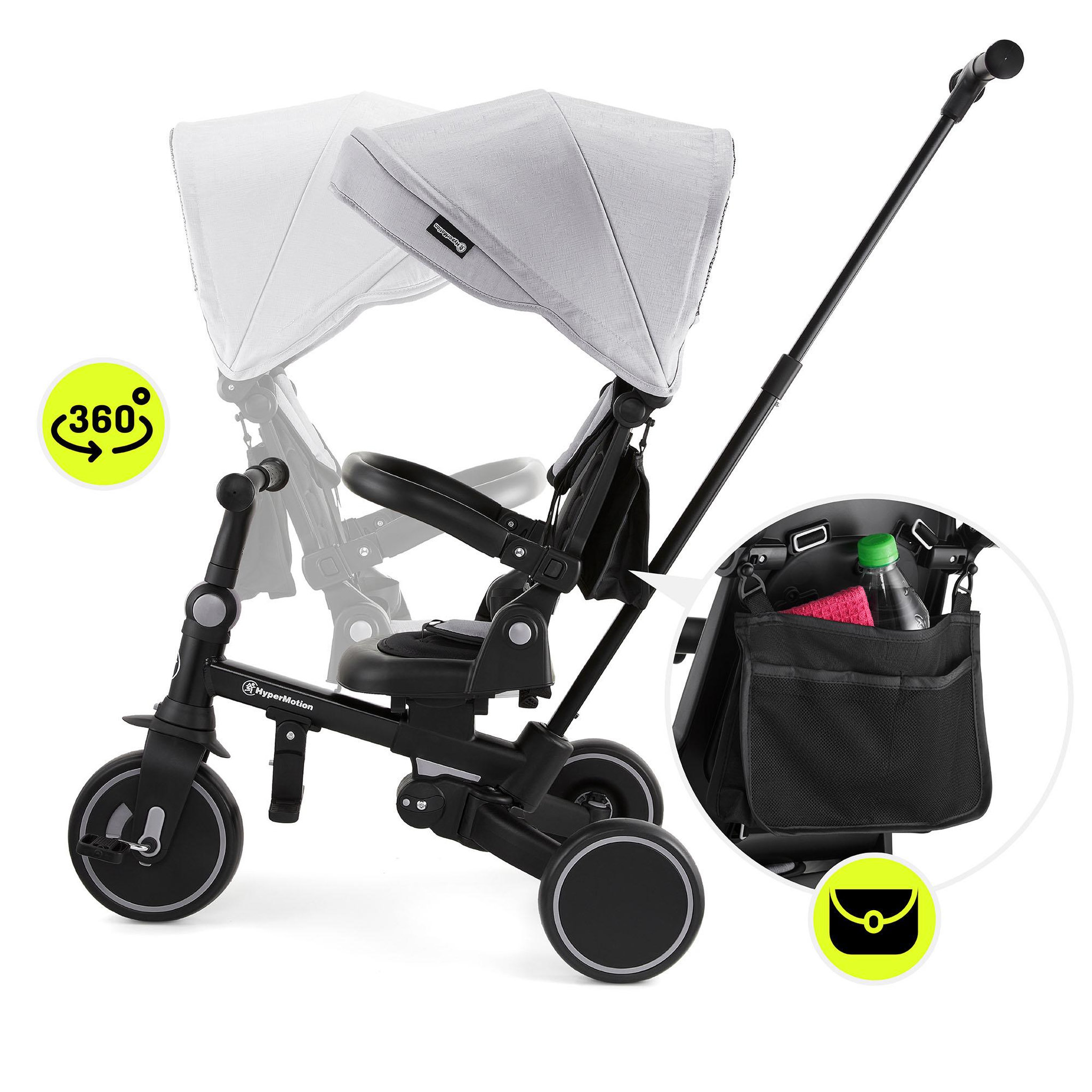 Voir la diapositive 5 : HYPERMOTION Tricycle Bébé Évolutif 8 en 1 – Siège Pivotant 360°, Vélo Enfant, Pliable, Confortable - Gris