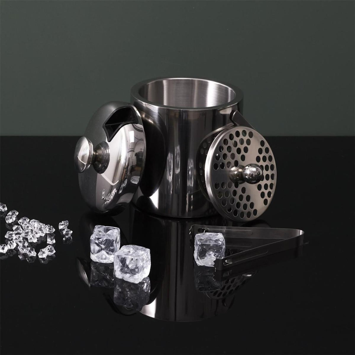 Paris Prix Seau à Glace en Métal  Couvercle  1,3L Argent