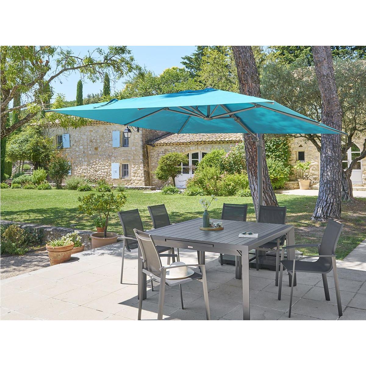 HESPERIDE Parasol déporté carré Melhia bleu canard - 3 x 3 m - Hespéride