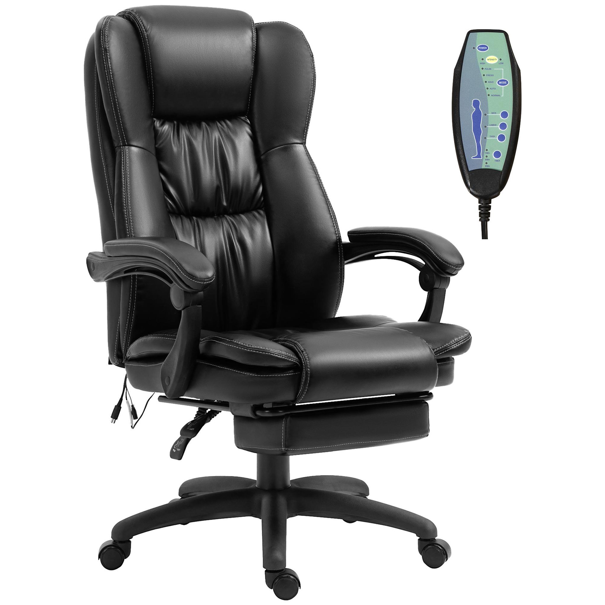 Voir la diapositive 4 : VINSETTO Fauteuil bureau massant inclinable réglable repose-pieds rétractable grand confort synthétique noir