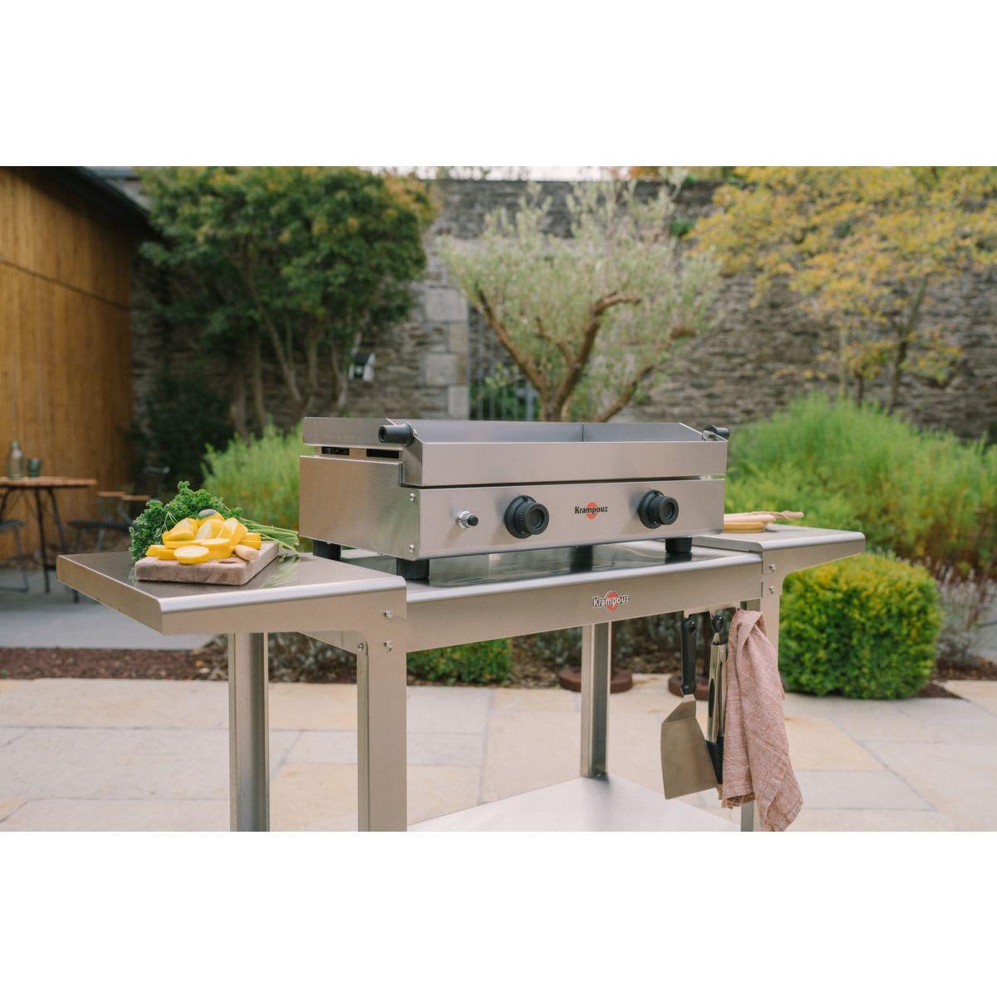 Voir la diapositive 3 : KRAMPOUZ Plancha gaz SAVEUR inox 2 brûleurs à poser, 64x34 cm