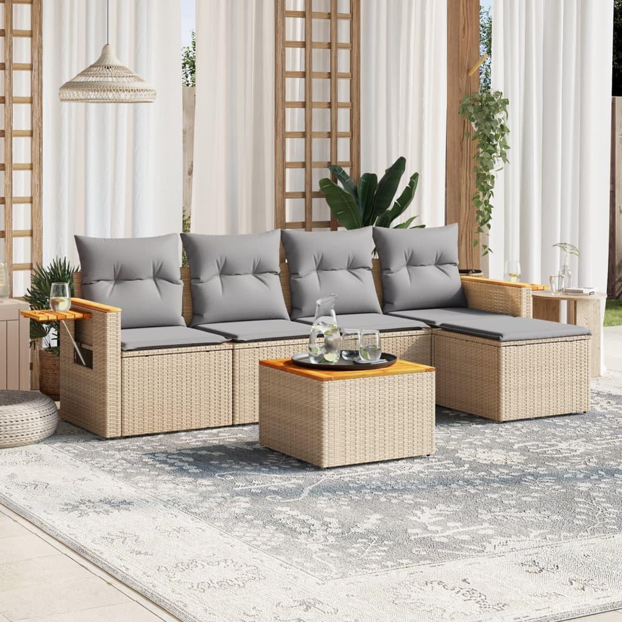 VIDAXL Salon de jardin avec coussins 6 pcs beige resine tressee