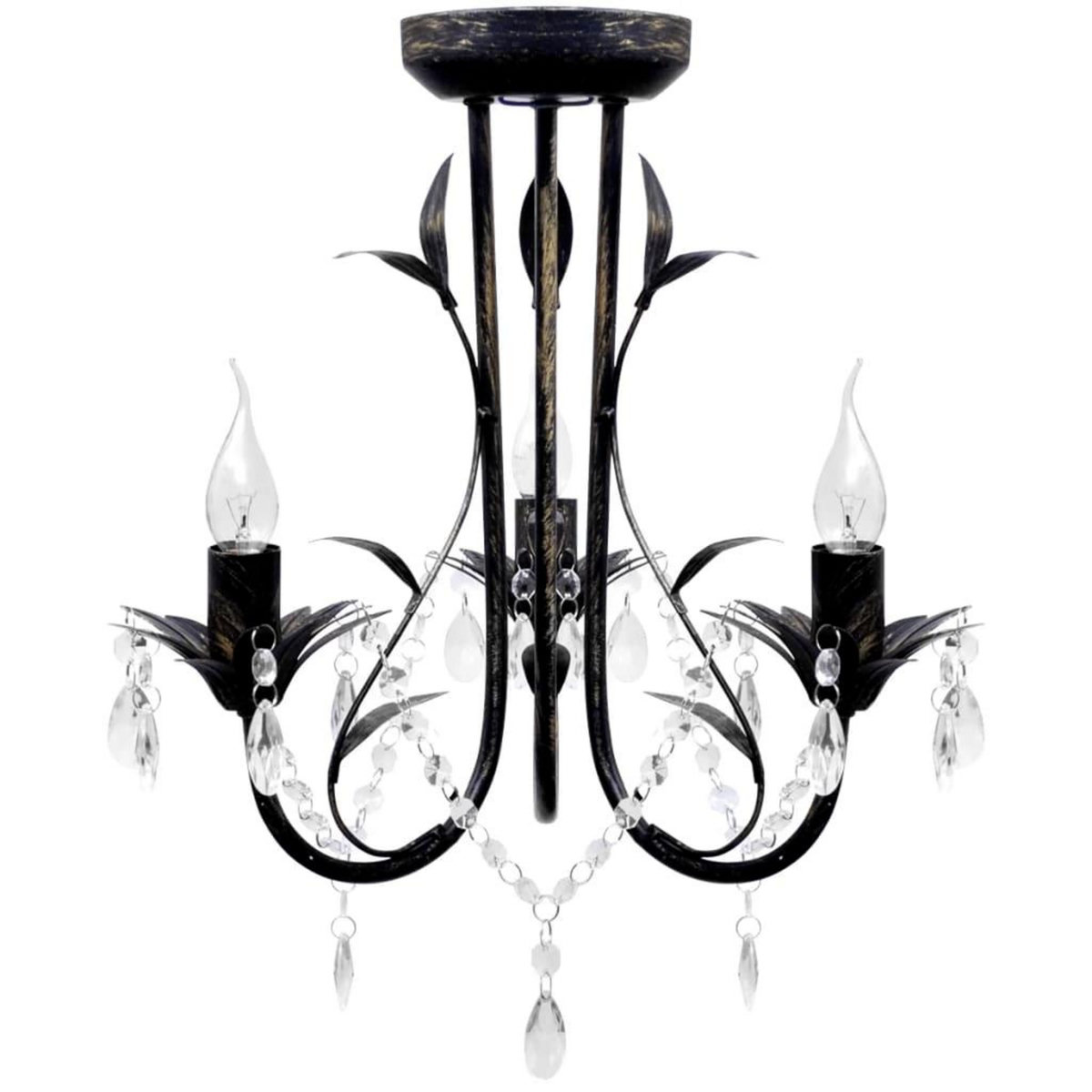 VIDAXL Lustre metal noir style art nouveau + perles crystal 3 x E14 Ampoules