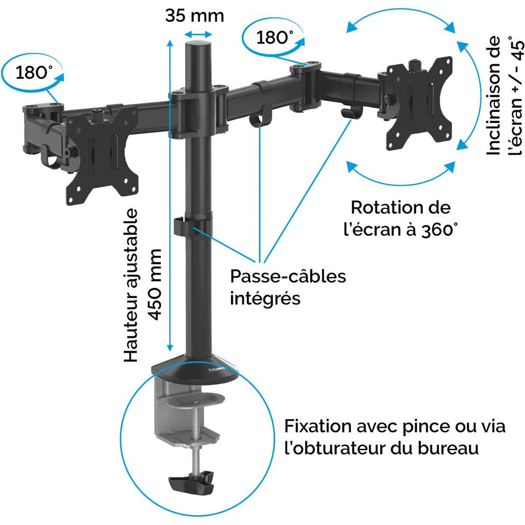 Voir la diapositive 2 : Fellowes Support écran pc support reflex double