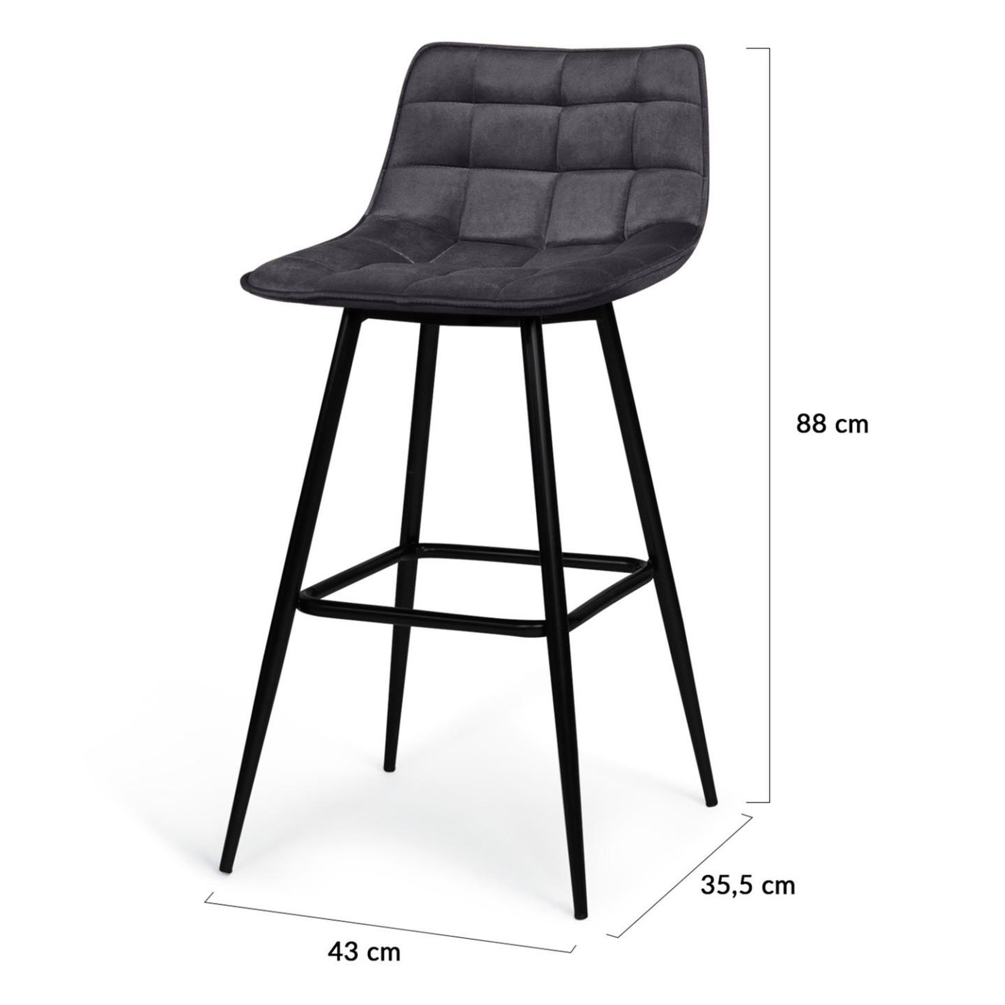 Voir la diapositive 4 : ID MARKET Lot de 2 tabourets de bar mady en velours gris foncé