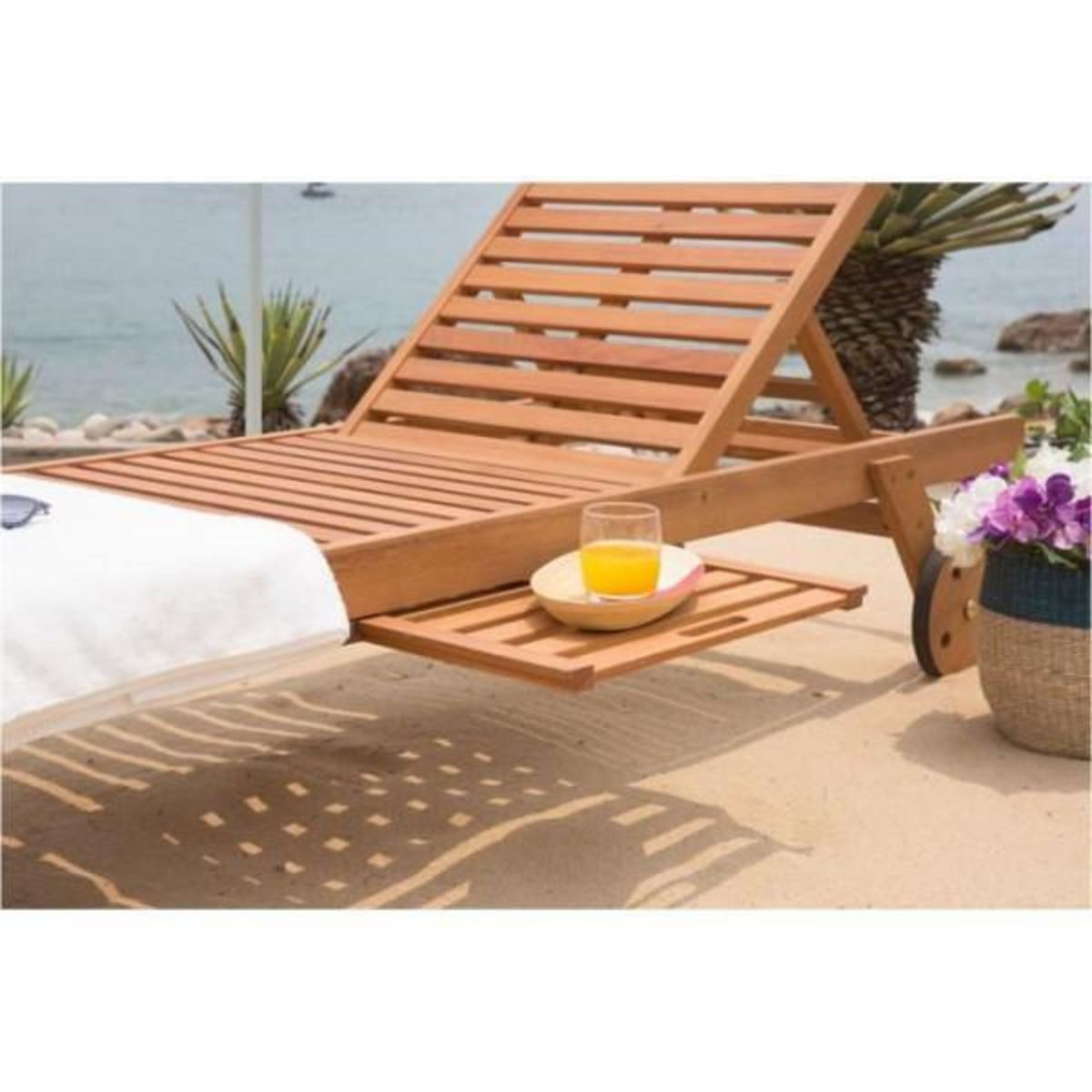 MARKET24 Transat Bain de soleil jardin en eucalyptus FSC - 1 personne - RAUHA - Marron