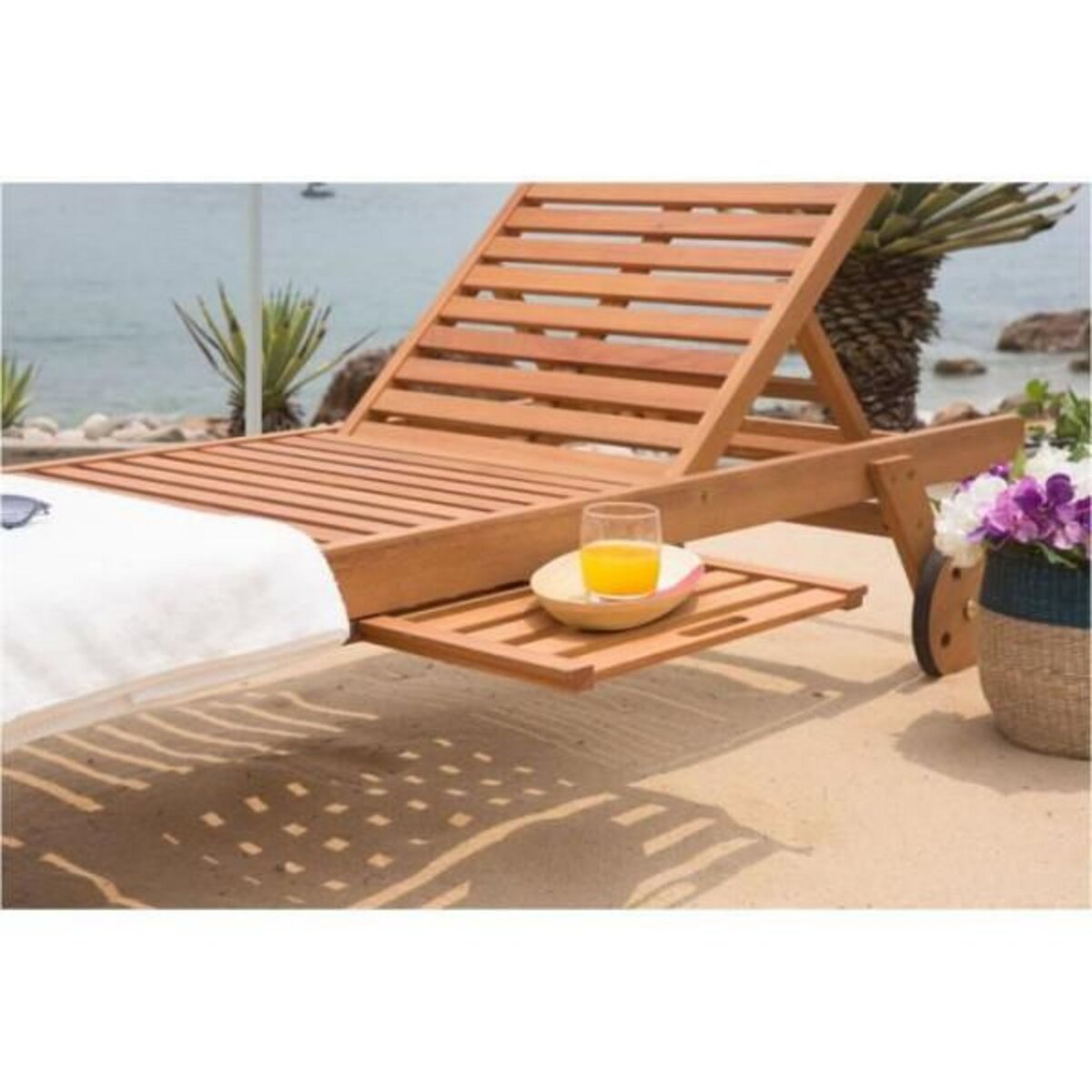 MARKET24 Transat Bain de soleil jardin en eucalyptus FSC - 1 personne - RAUHA - Marron