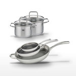 ELO Lot de 3 Poêles 32/28/24 cm et 2 Faitouts 14/12 cm Elo Relief Evolution