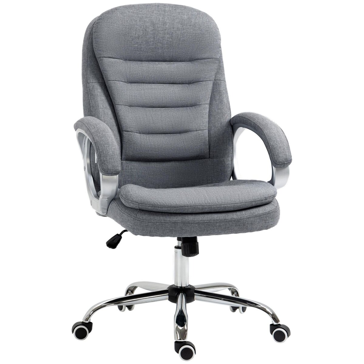 HOMCOM Fauteuil de bureau manager chaise de bureau ergonomique double coussin réglable roulettes toile lin gris clair