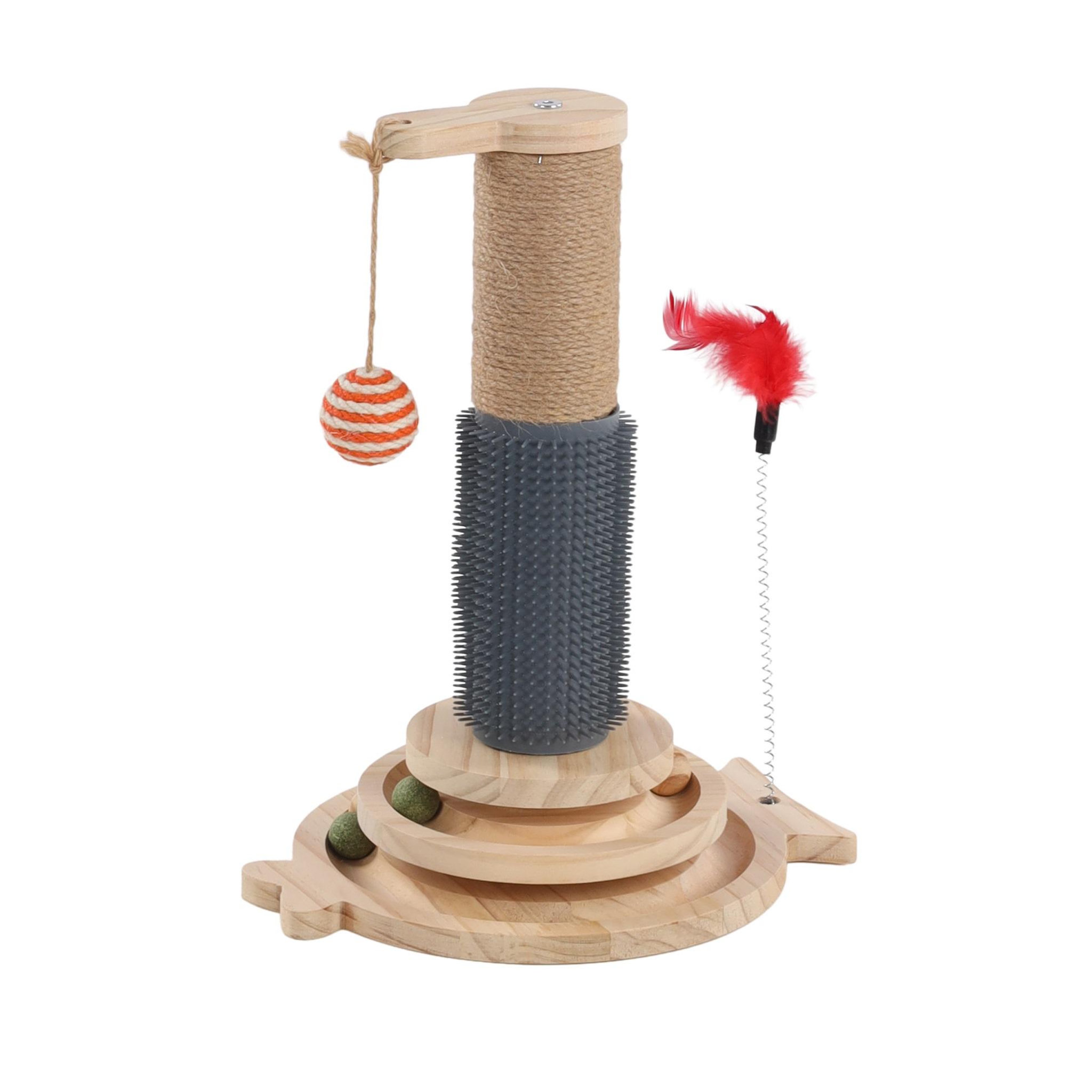 Eden Jouet a griffer pour chat lex plumes, circuit a balle et brosse massage