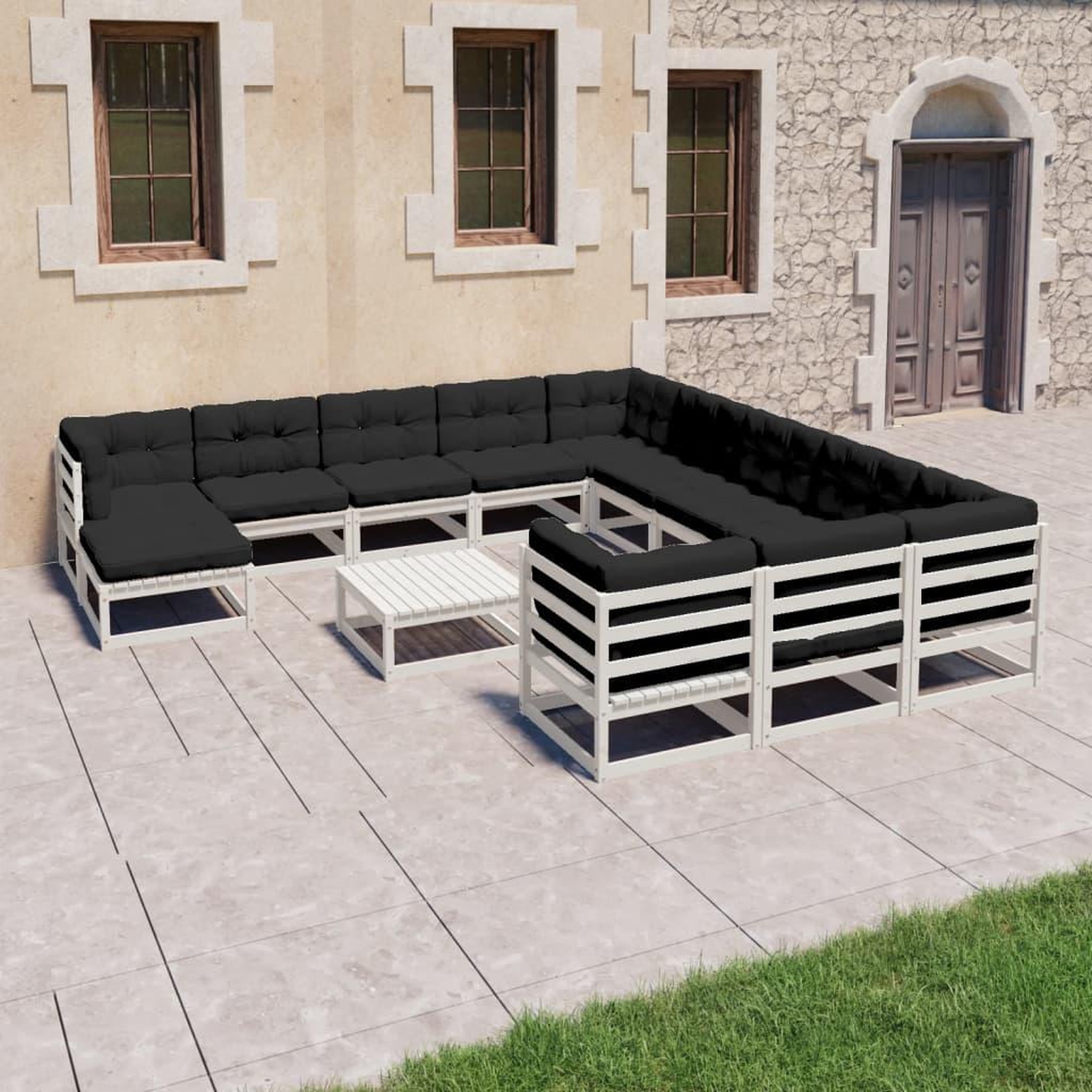 Voir la diapositive 1 : VIDAXL Salon de jardin 13 pcs avec coussins Blanc Bois de pin massif