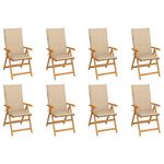 VIDAXL Chaises inclinables de jardin et coussins lot de 8 Teck solide