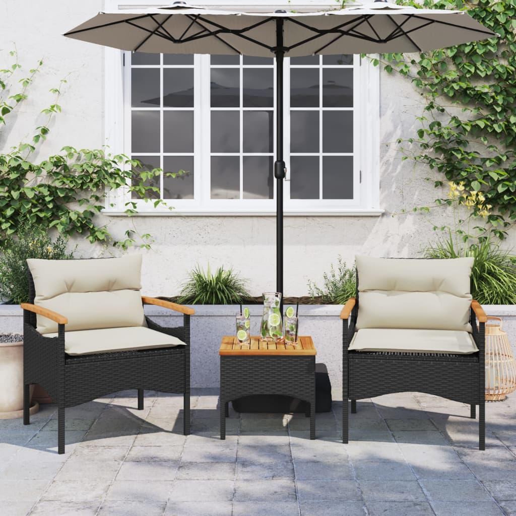 Voir la diapositive 3 : VIDAXL Salon de jardin 3 pcs avec coussins noir resine tressee