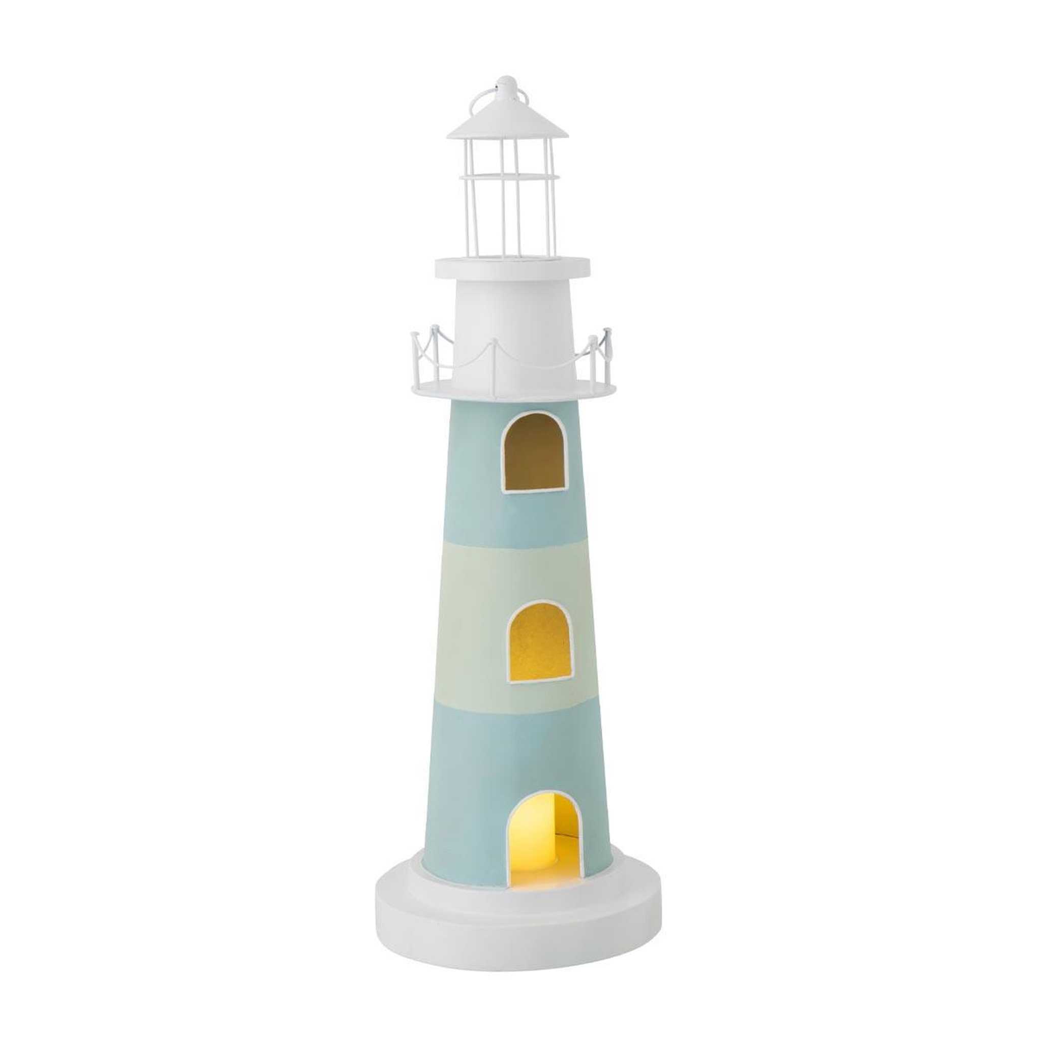 Voir la diapositive 2 : J-LINE Phare déco lumineux  mer  84cm bleu clair & blanc
