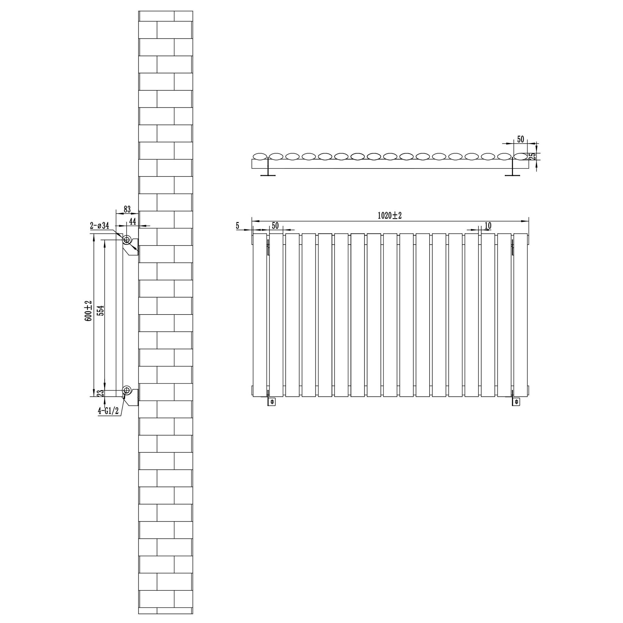 Voir la diapositive 5 : MONSTERSHOP Radiateur à colonnes ovales, 1 panneau - 600 x 1020 mm