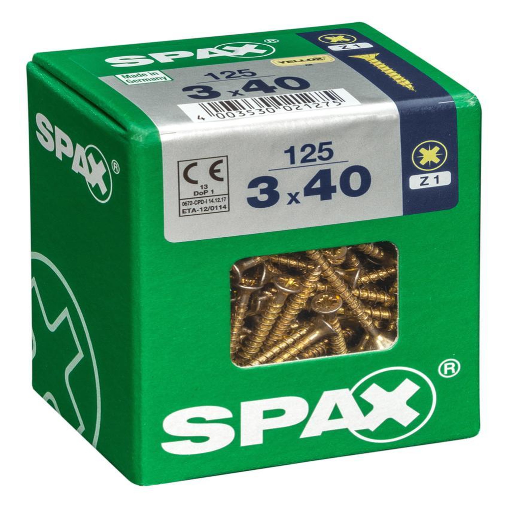 CENTRALE BRICO Lot de 125 vis acier tête fraisée pozidriv SPAX, Diam.3 mm x L.40 mm