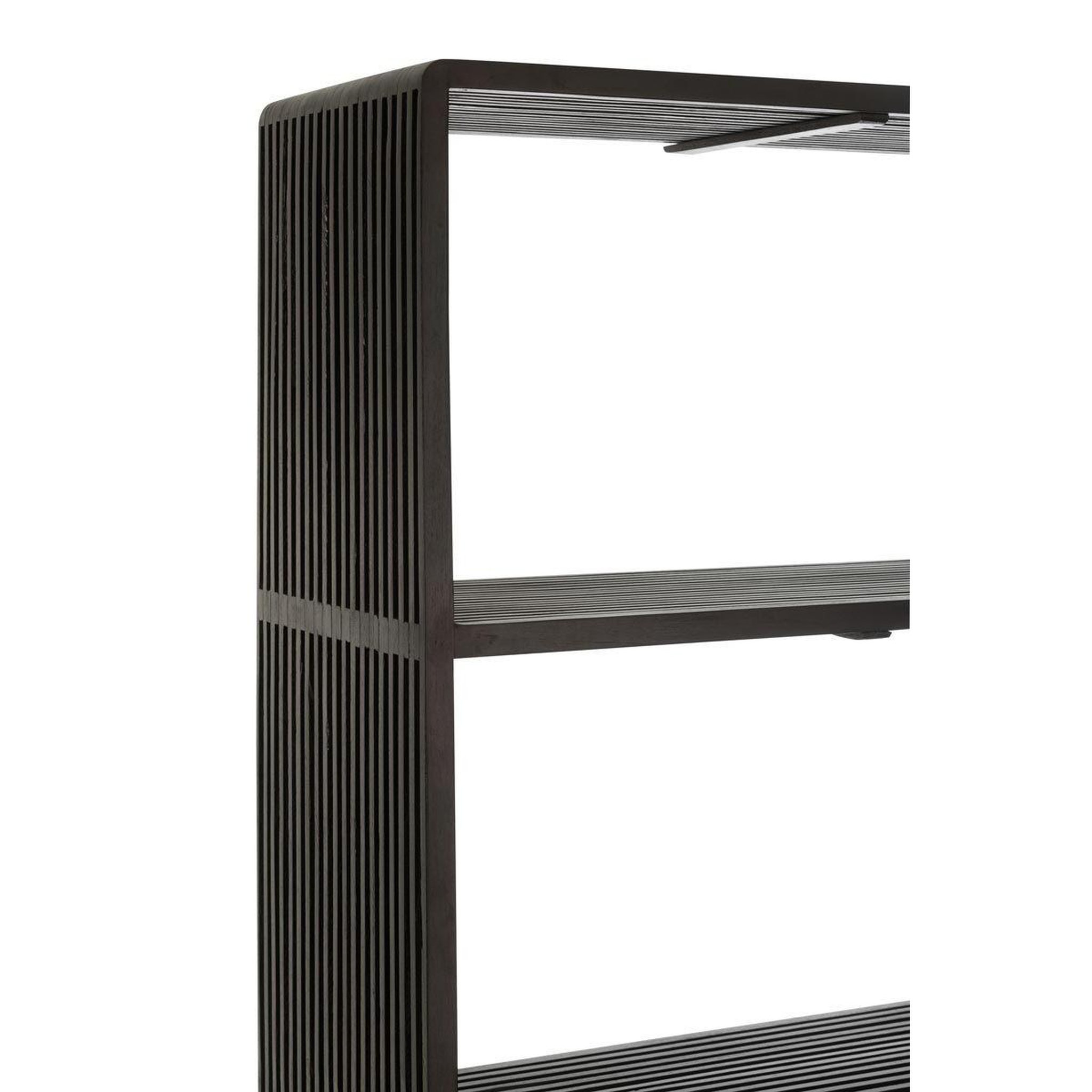 Voir la diapositive 4 : J-LINE Bibliothèque 4 Niveaux en Bois  Teck  190cm Noir