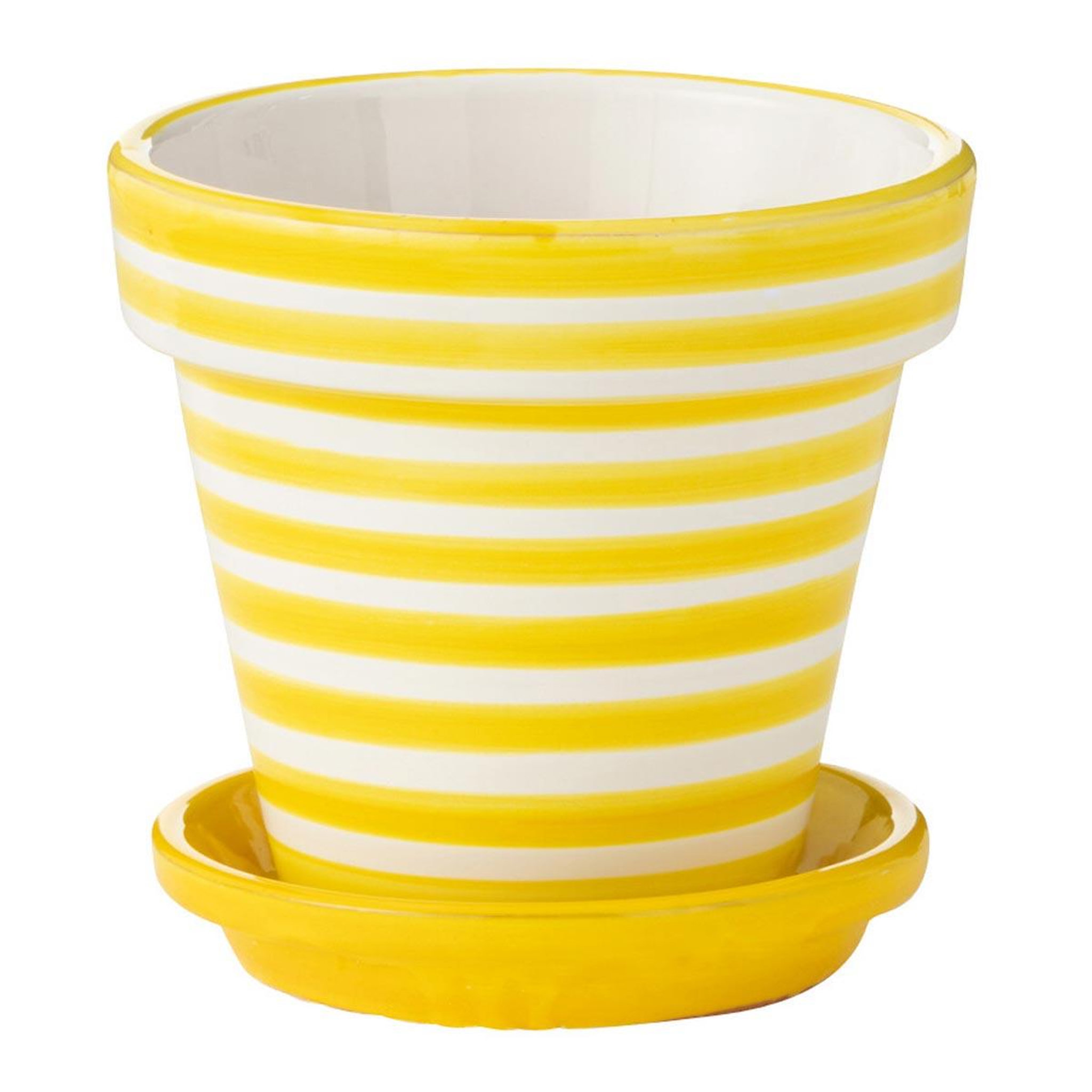 J-LINE Pot avec soucoupe en céramique  granada rayure  21cm jaune