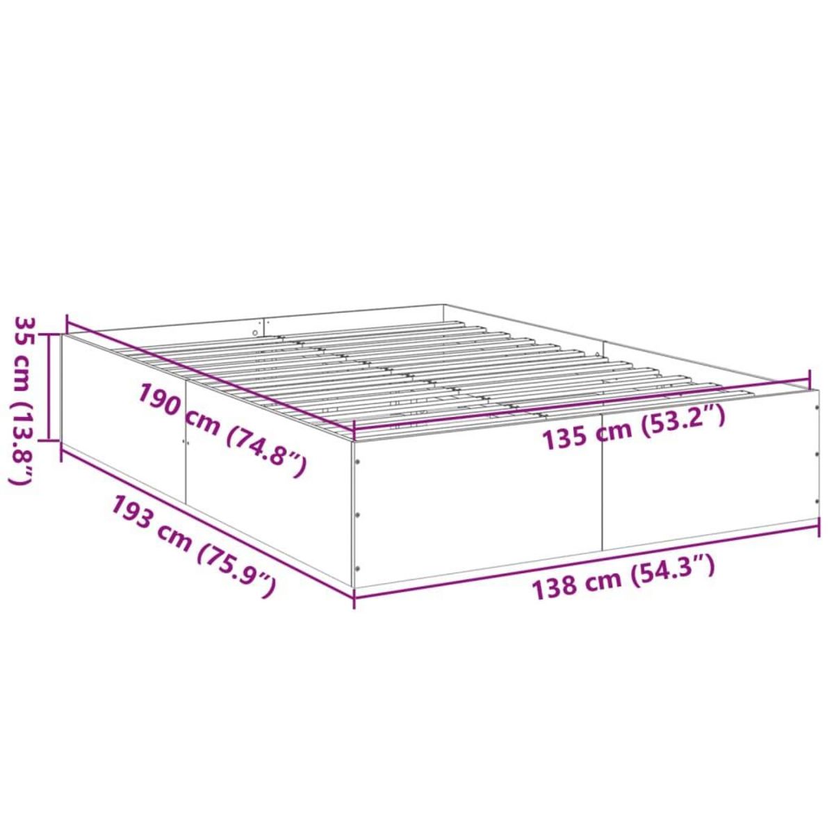 VIDAXL Cadre de lit sans matelas gris beton 135x190 cm