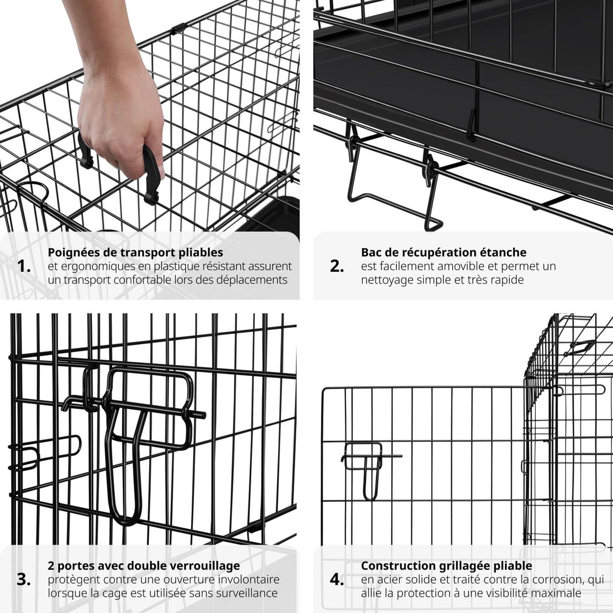 tectake Caisse grillagée pour chien pliable avec 2 poignées de transport noir