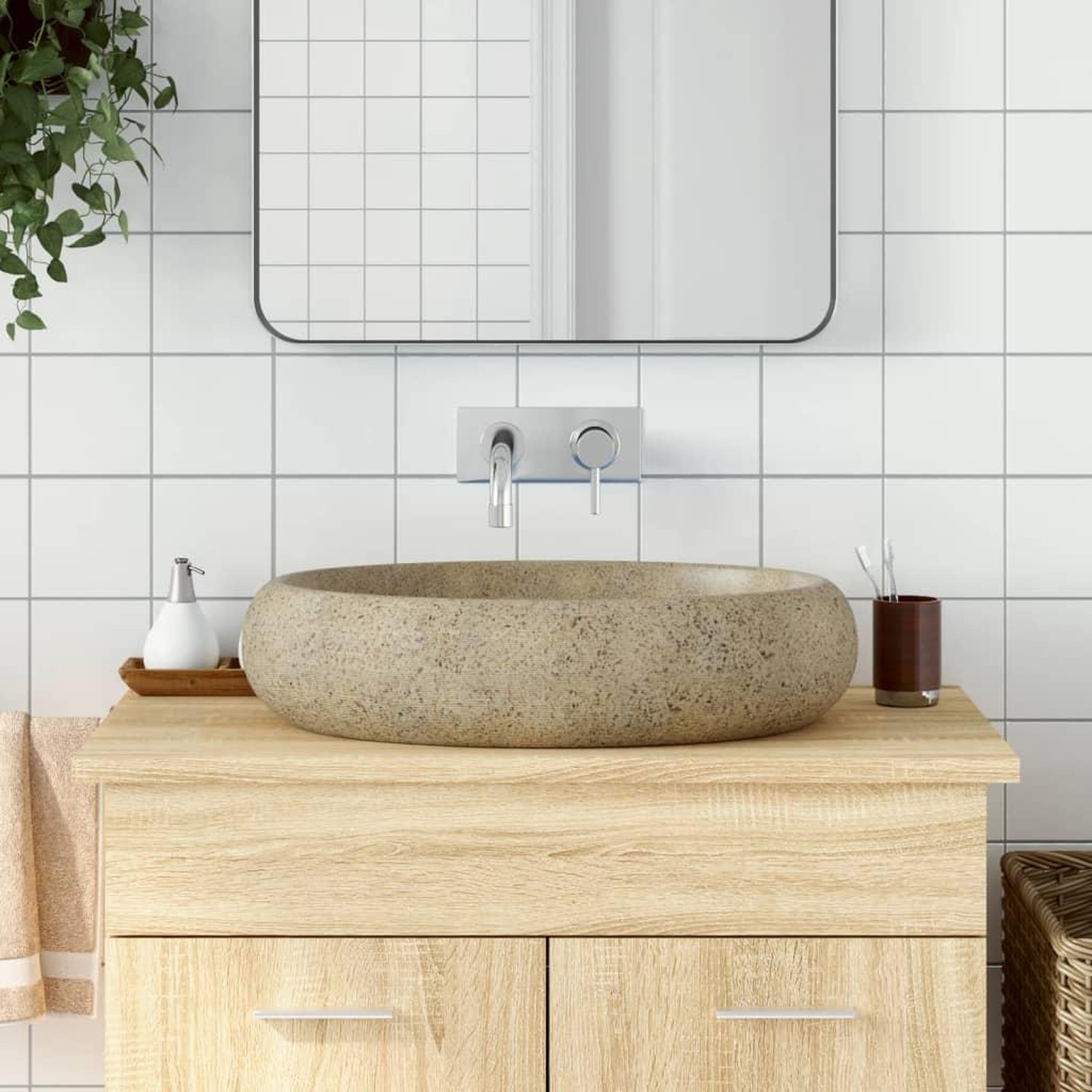VIDAXL Vasque a poser sable ovale 59x40x15 cm ceramique